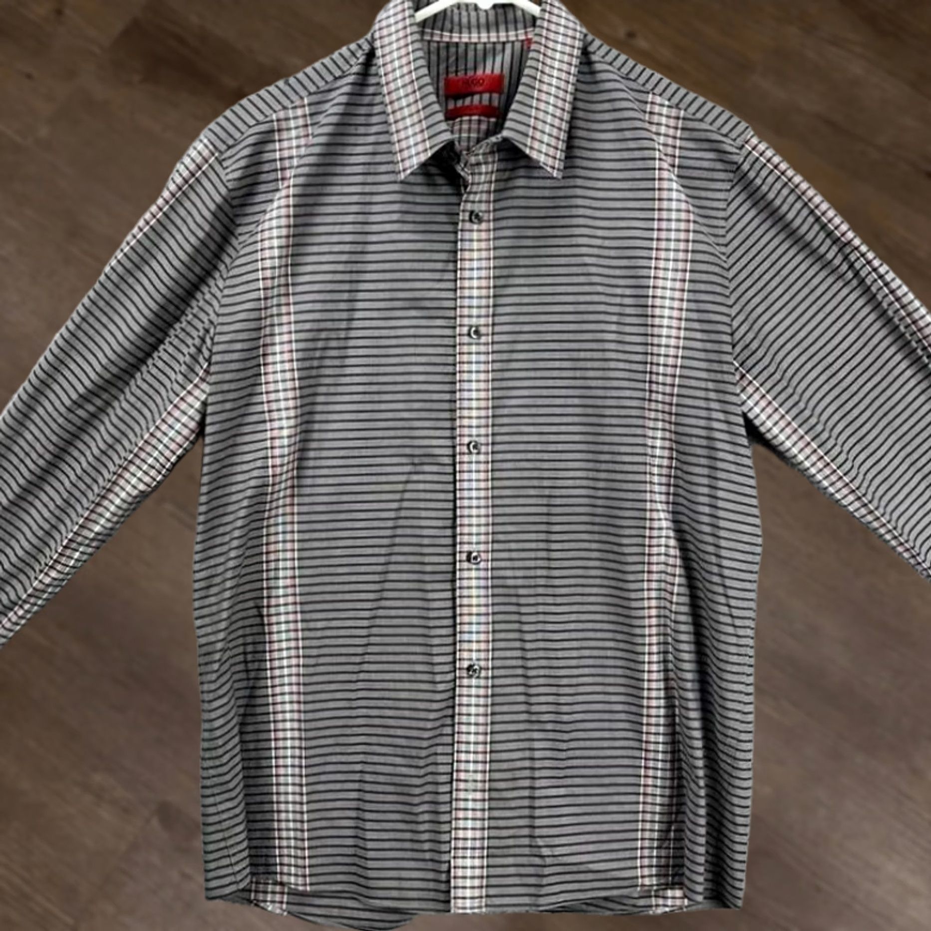 Hugo Boss HUGO BOSS Shirt Mens Large Grey Pinstripe Slim Fit Button Up Long Sleeve Size US L / EU 52-54 / 3 - 1 Thumbnail