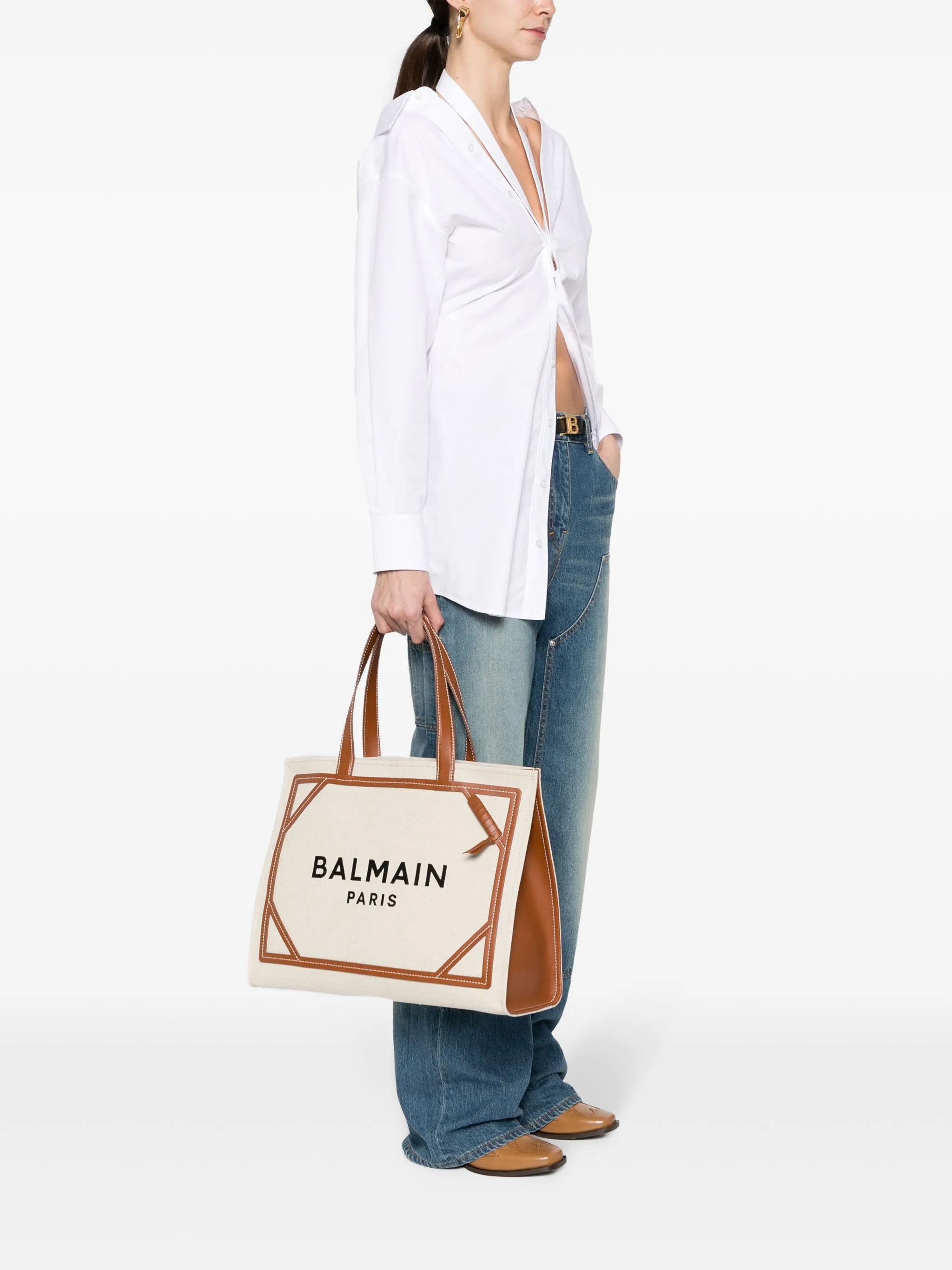 Balmain o1mt1gz0326 Size: OS / B-Army Logo-print Tote Bag in Beige Size ONE SIZE - 2 Thumbnail