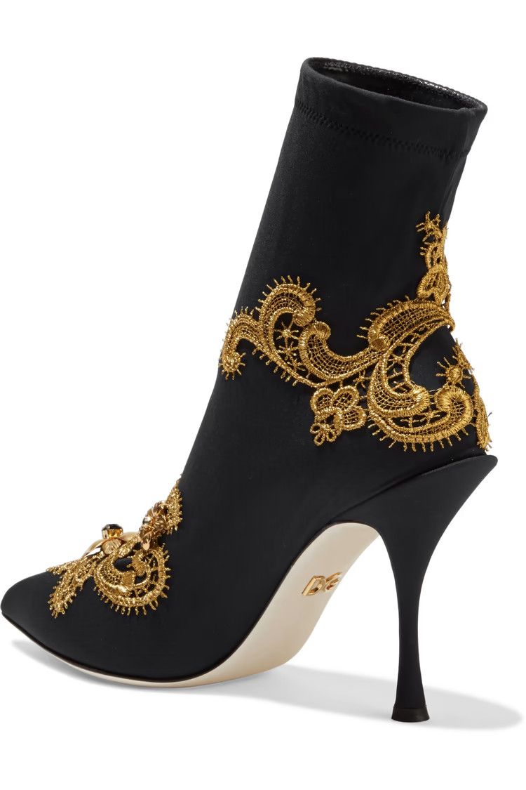 Dolce & Gabbana o1y0825 Sock Ankle Boots in Black/Gold Size US 4 / IT 34 - 2 Thumbnail