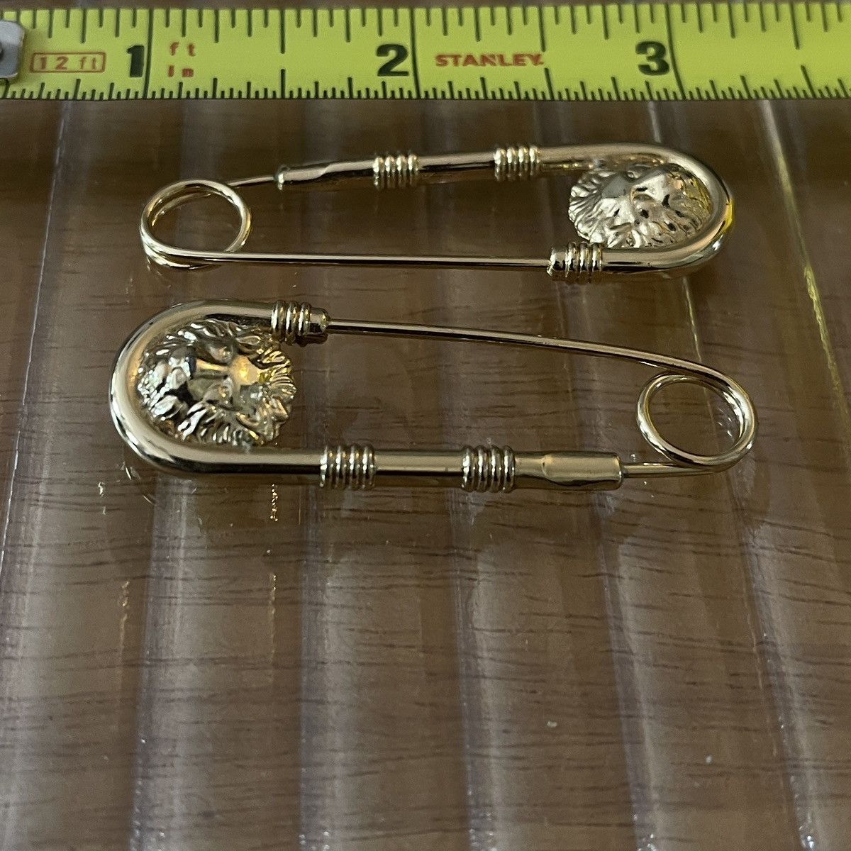 image of Versace Versus Gold Safety Pin Brooch Pair Medusa Head, Men's