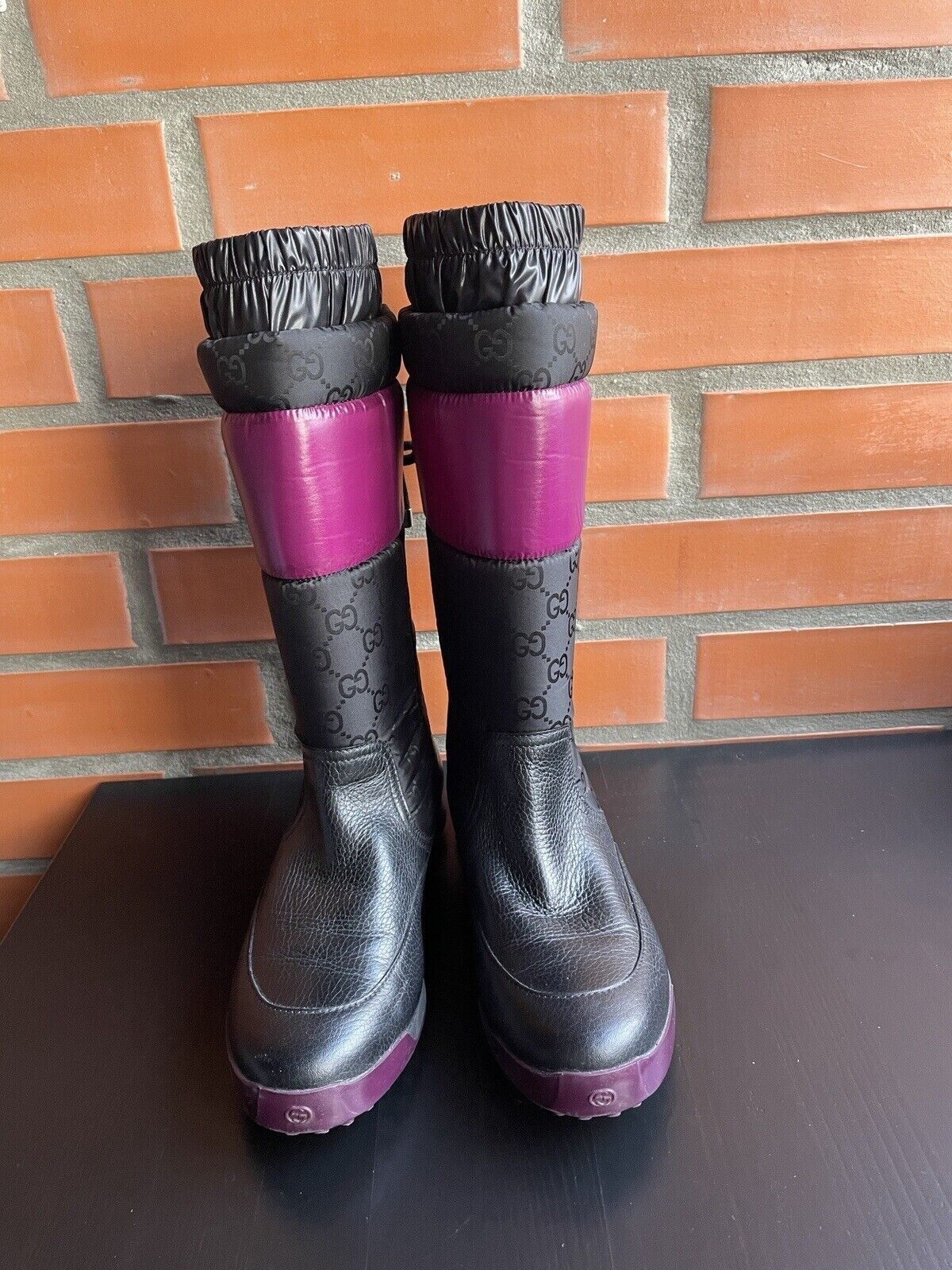 Gucci GUCCI GG NYLON BLACK PURPLE TRIM WINTER BOOTS size 35 Size US 5 / IT 35 - 4 Thumbnail