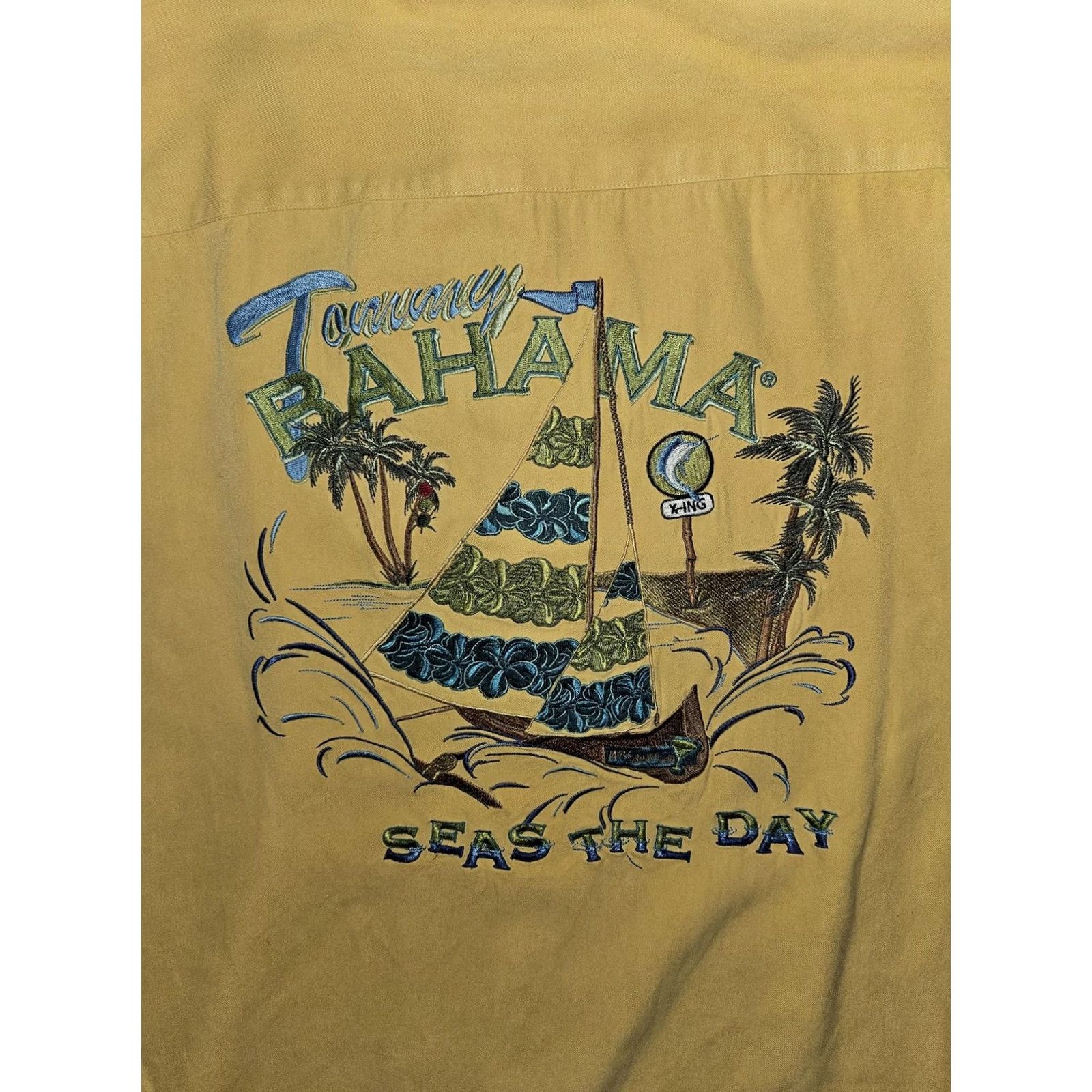 Tommy Bahama Tommy Bahama Shirt Mens Medium Yellow Silk Seas The Day Embroidered Camp Casual Size US M / EU 48-50 / 2 - 2 Thumbnail
