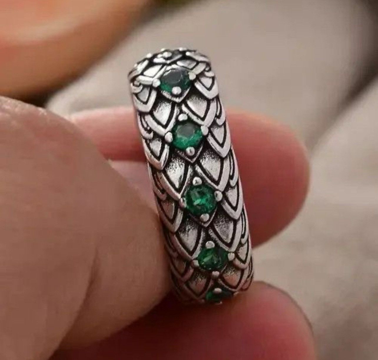 Jewelry Retro Green Crystal Scales Ring Size ONE SIZE - 2 Thumbnail