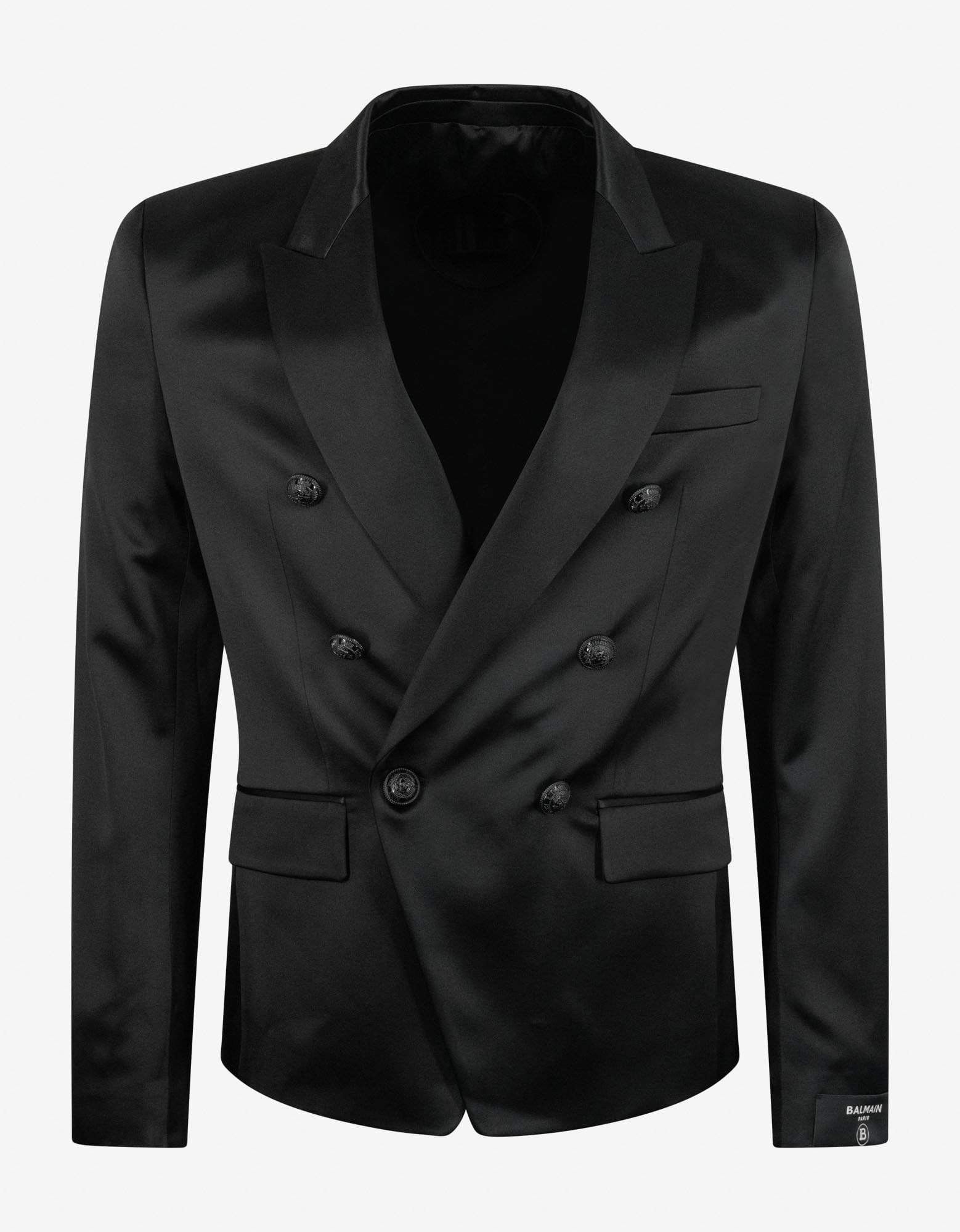Balmain Balmain Black Double-Breasted Silk Blazer Size 54R - 1 Thumbnail