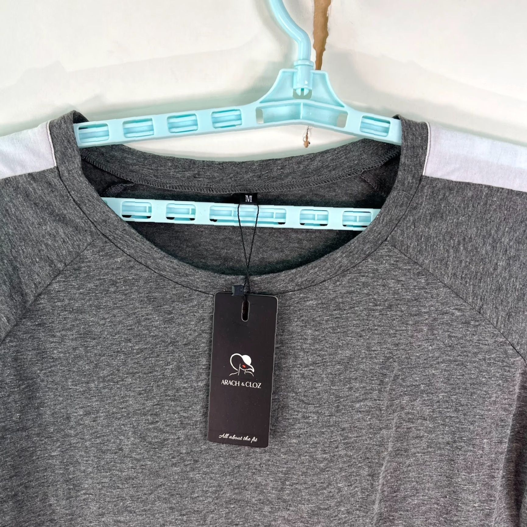 Vintage Arach & Cloz Long Sleeve Shirt M Gray Striped Knit Cotton Polyester Spandex - Women - Regular Fit, Round Neck, Pullover, T-Shirt Style Size M / US 6-8 / IT 42-44 - 2 Thumbnail