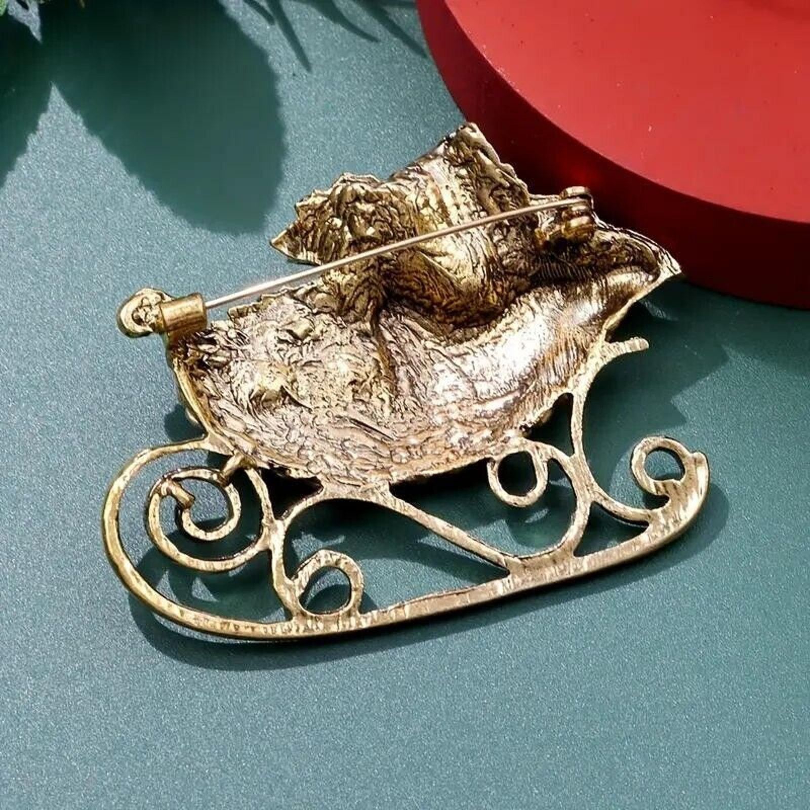 Other Christmas Sleigh Brooch • Red Green White Blue Pink AB's Size ONE SIZE - 3 Thumbnail