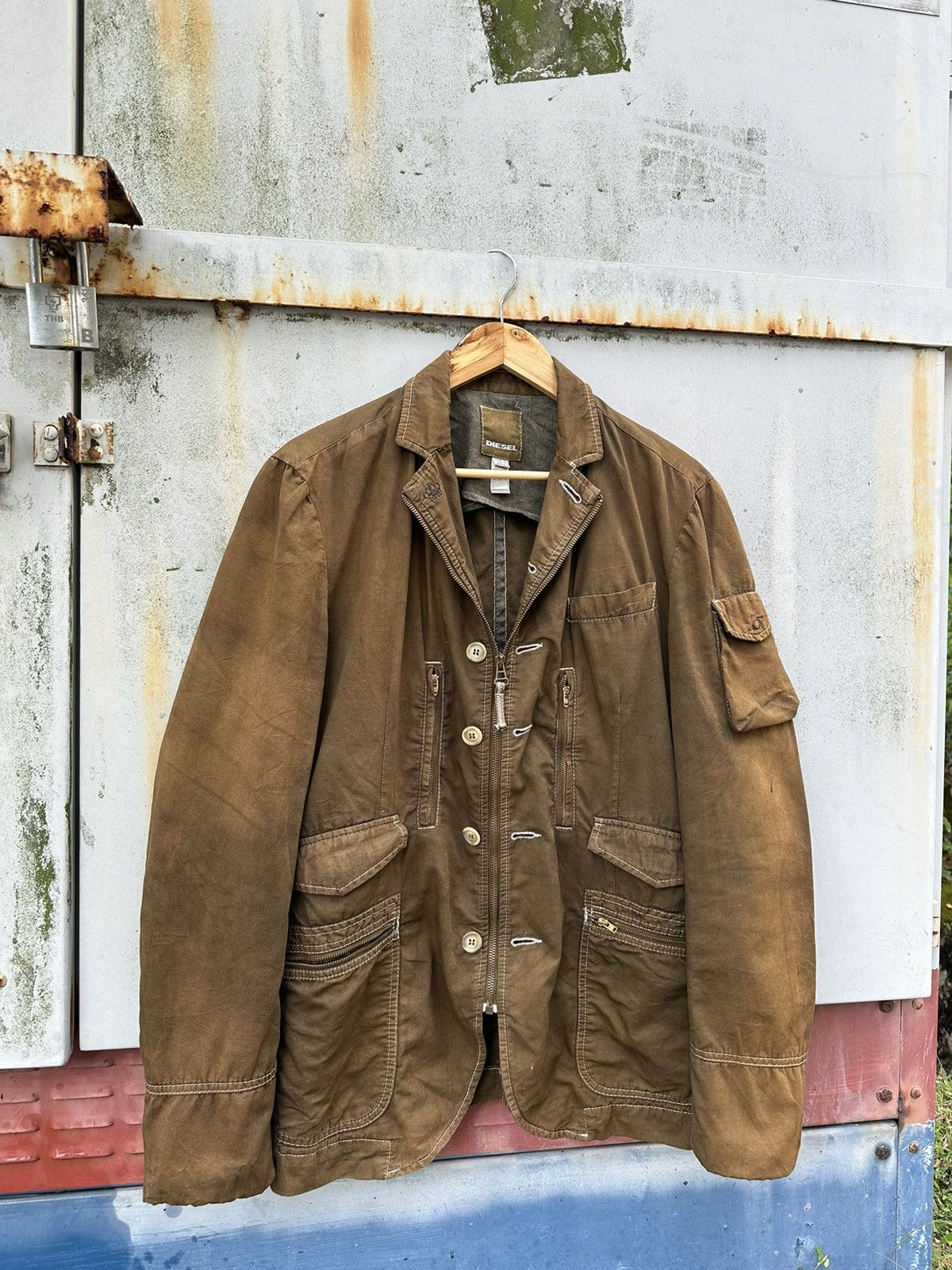 Diesel 👹Vintage THRASHED Faded Diesel Brown Utility Jacket Size US L / EU 52-54 / 3 - 3 Thumbnail