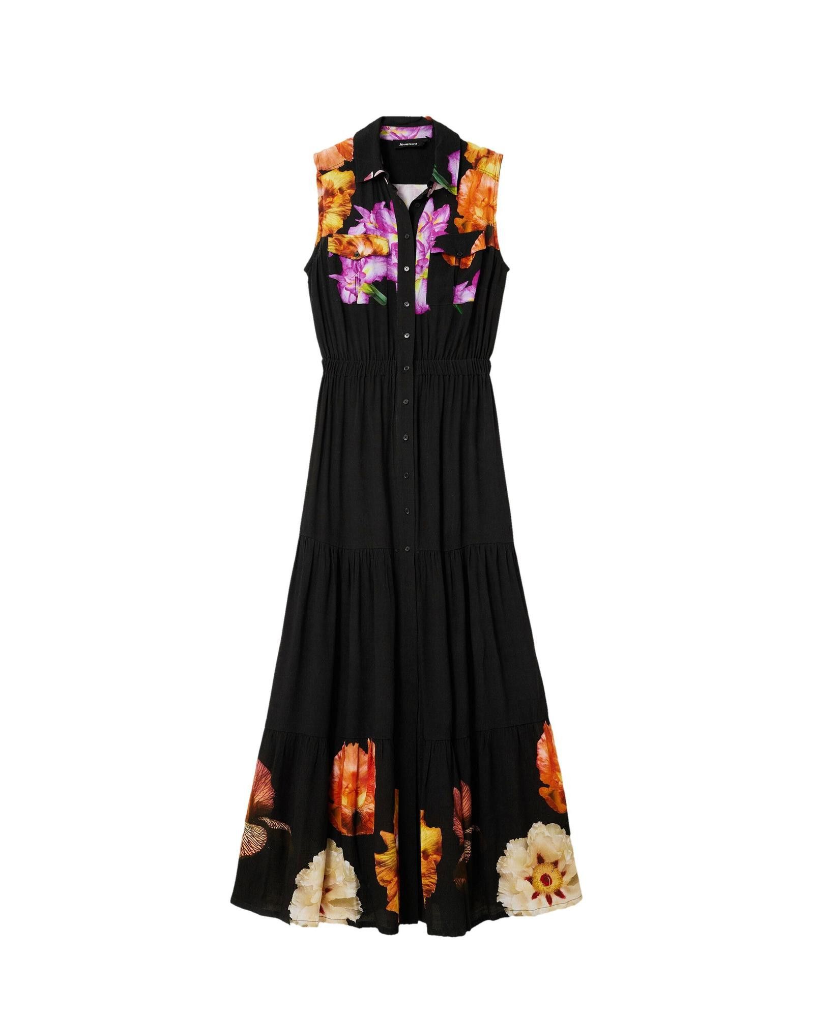 Image of Desigual Floral Sleeveless Dress With Classic Collar in Black, Women's (Size Small)