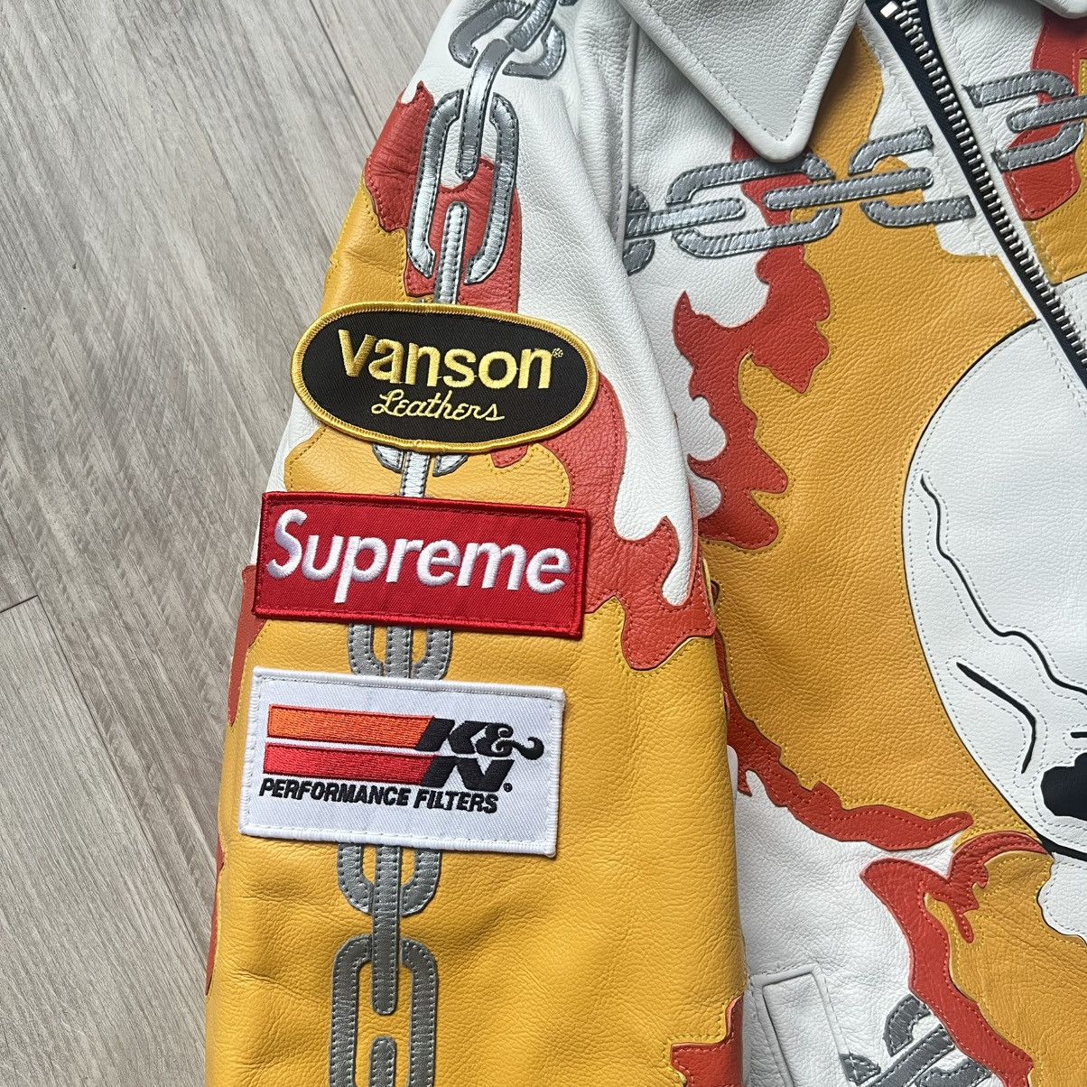 Supreme × Vanson Leathers Supreme x Vanson Leathers Ghost Rider Leather Jacket (White) Size US M / EU 48-50 / 2 - 9 Thumbnail