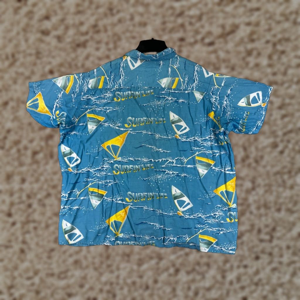 Vintage Bonjour Shirt BonJour Mens Button-Up Hawaiian 3XL Blue Wind Surfer Print Rayon Shirt Mens Hawaiian Beach Luau Aloha Palm 90s? Size US XXL / EU 58 / 5 - 1 Thumbnail