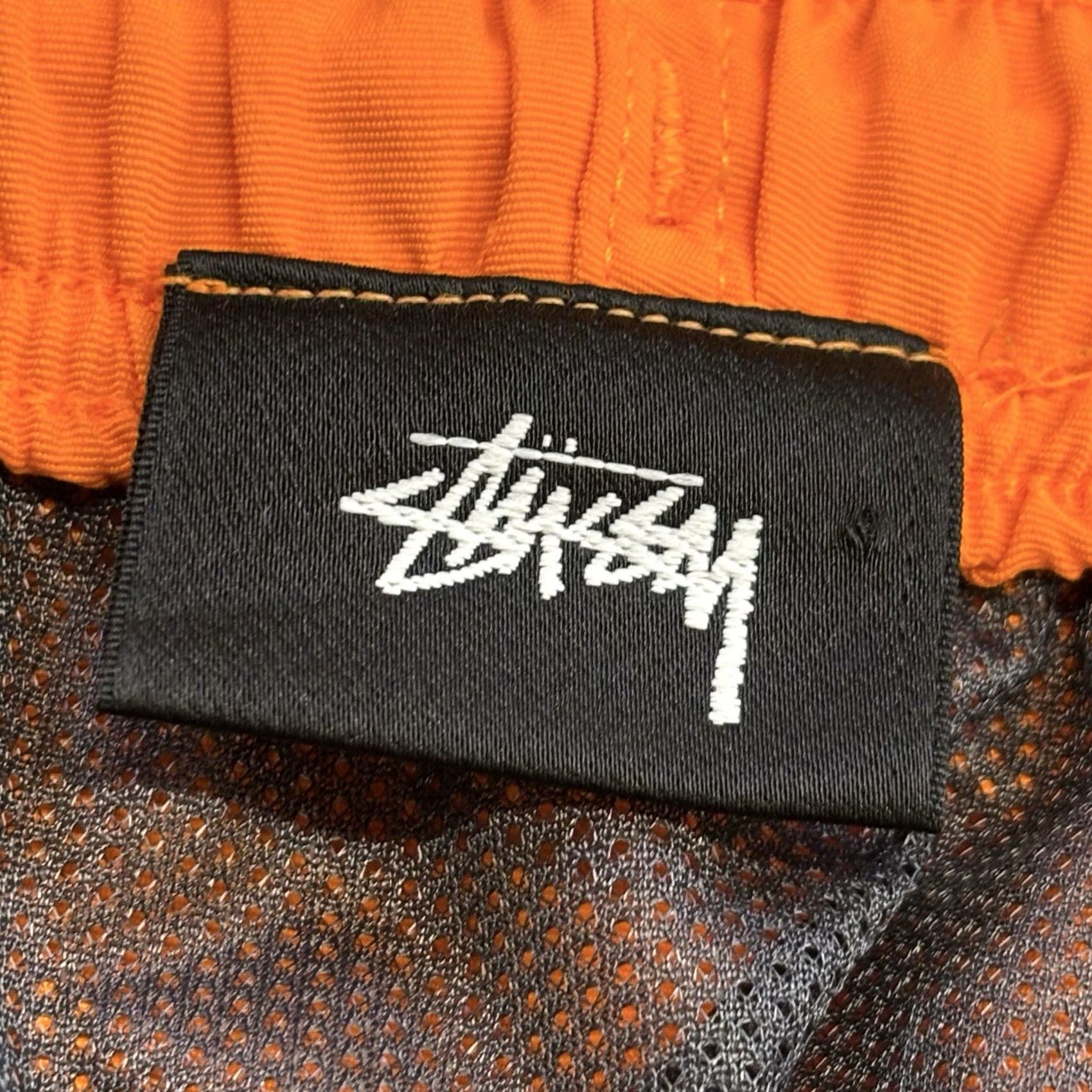 Vintage Stüssy Big Basic Water Shorts Mens L Orange Swim Bottom Holiday Casual with Back Zip Pocket Size US 33 - 7 Thumbnail