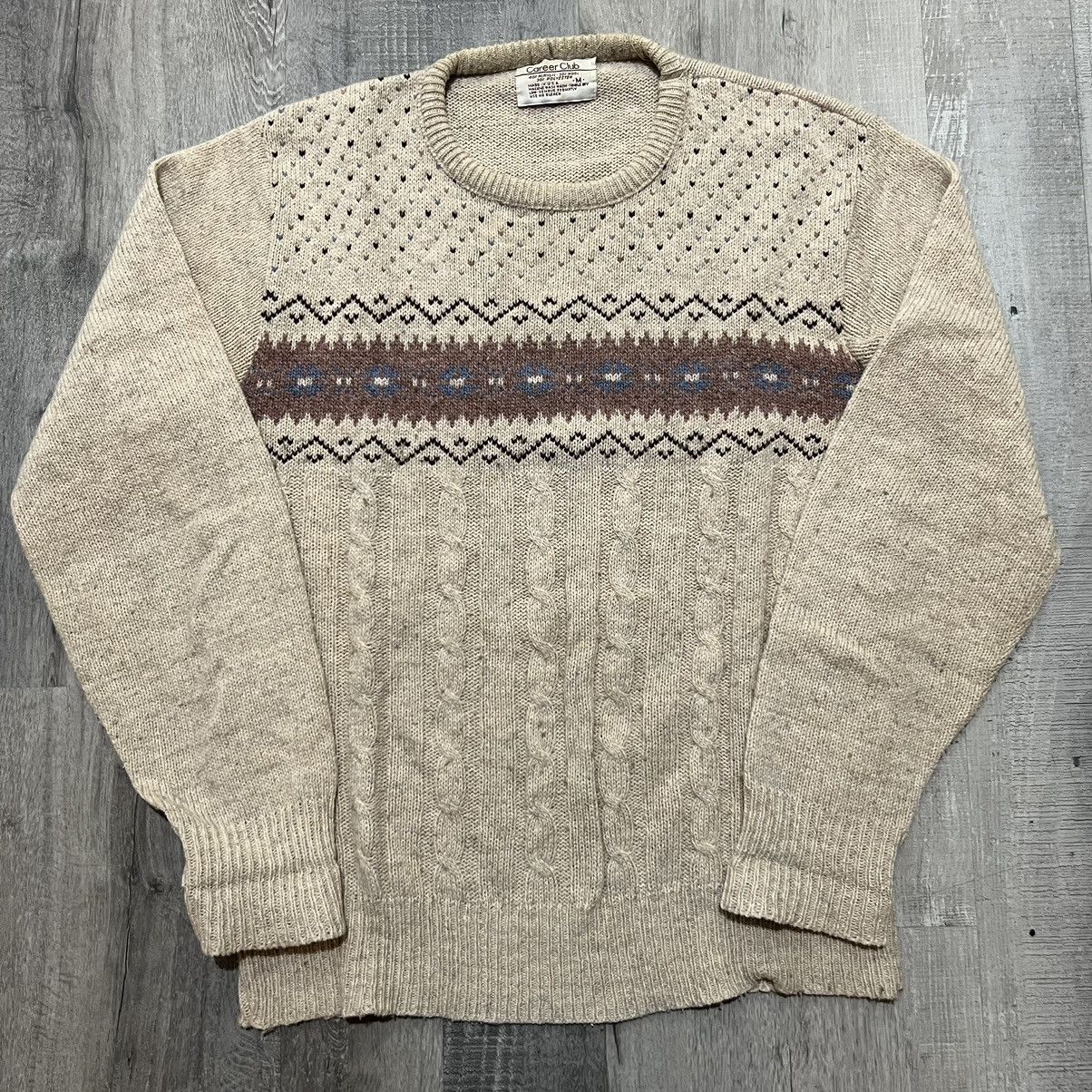 Vintage VTG Career Club 70s Wool Blend Oatmeal Cable Knit Sweater Size US M / EU 48-50 / 2 - 1 Thumbnail