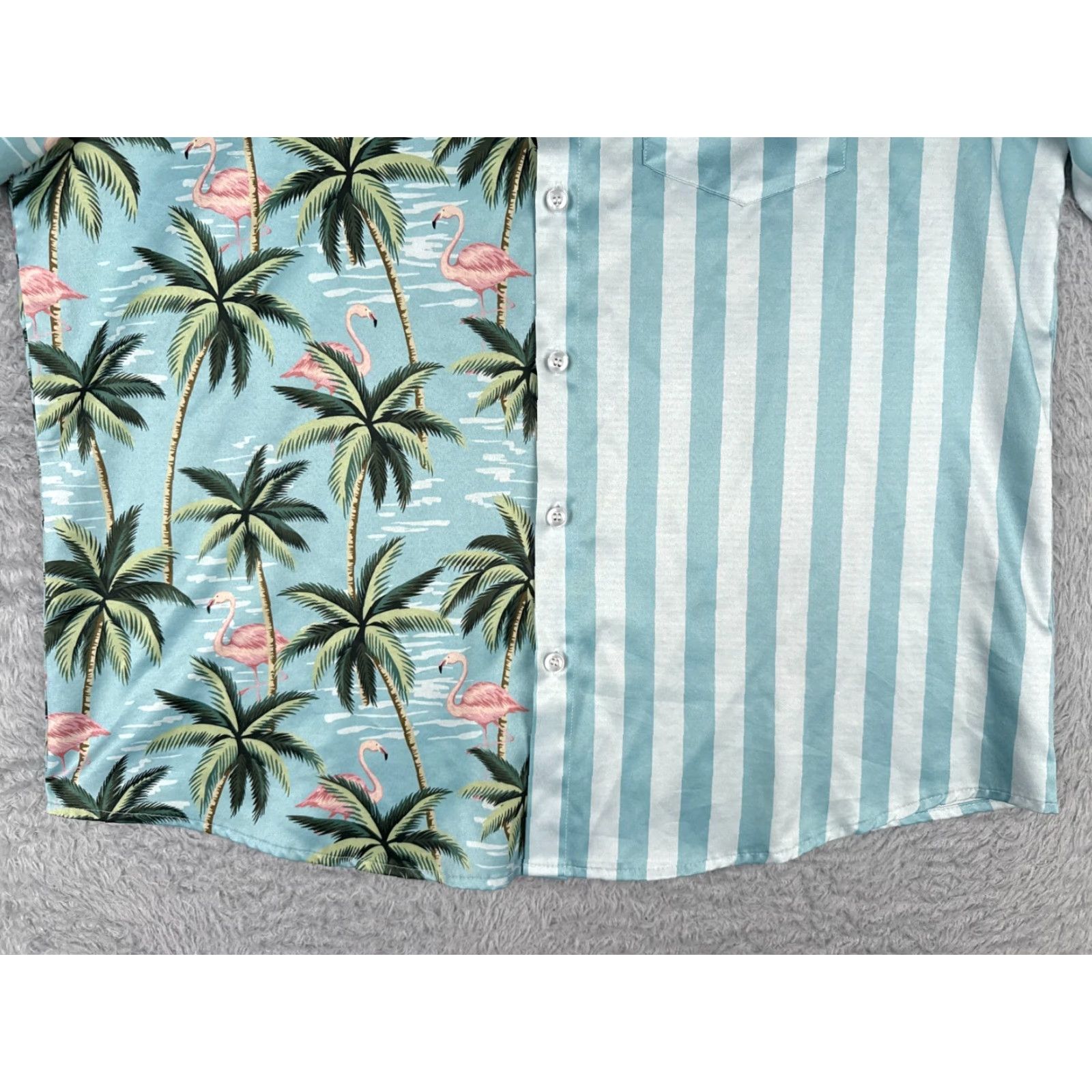 Vintage Vatpave Shirt Men Large Blue Stripe Hawaiian Flamingo Palm Polyester Blend Size US L / EU 52-54 / 3 - 5 Thumbnail