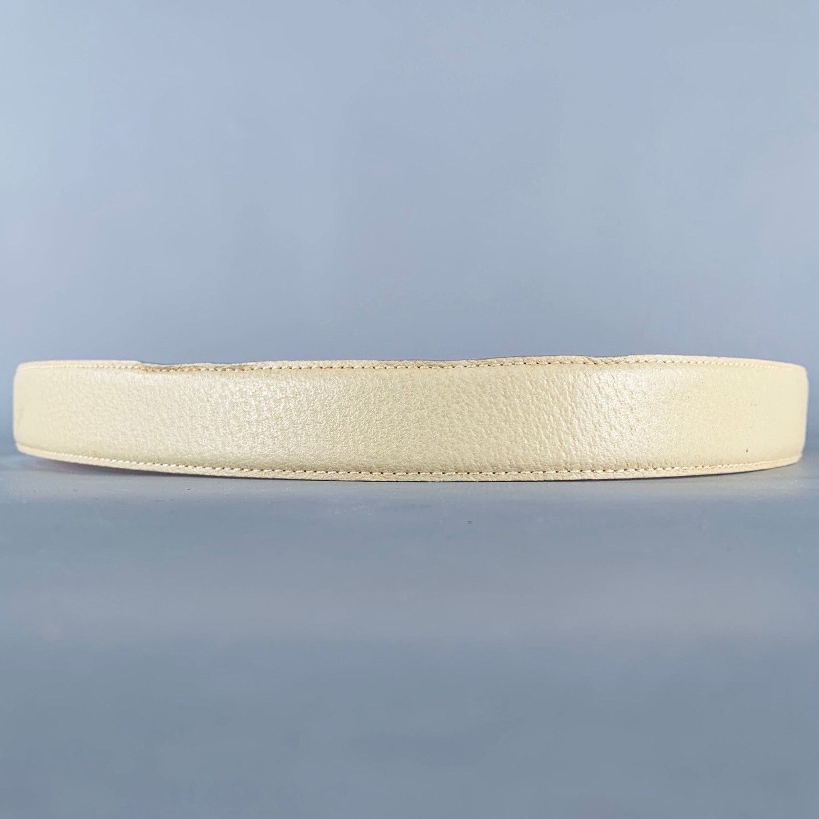 Gucci GUCCI Size 36 Beige Silver Leather Belt Size 36 - 4 Thumbnail