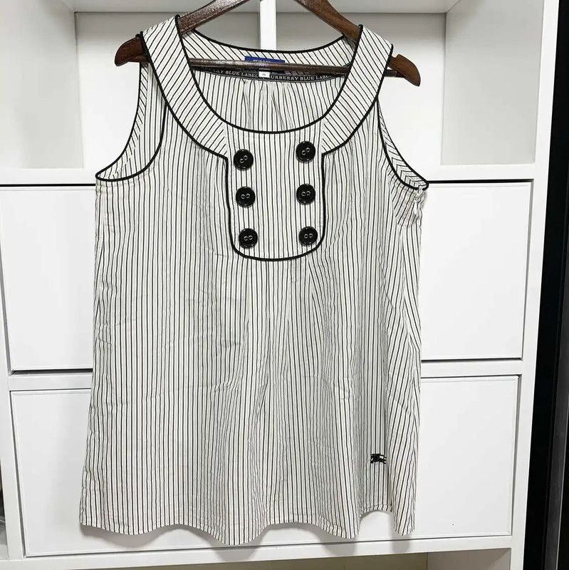 Burberry Burberry White Striped Cotton Top for Women Size M / US 6-8 / IT 42-44 - 1 Thumbnail