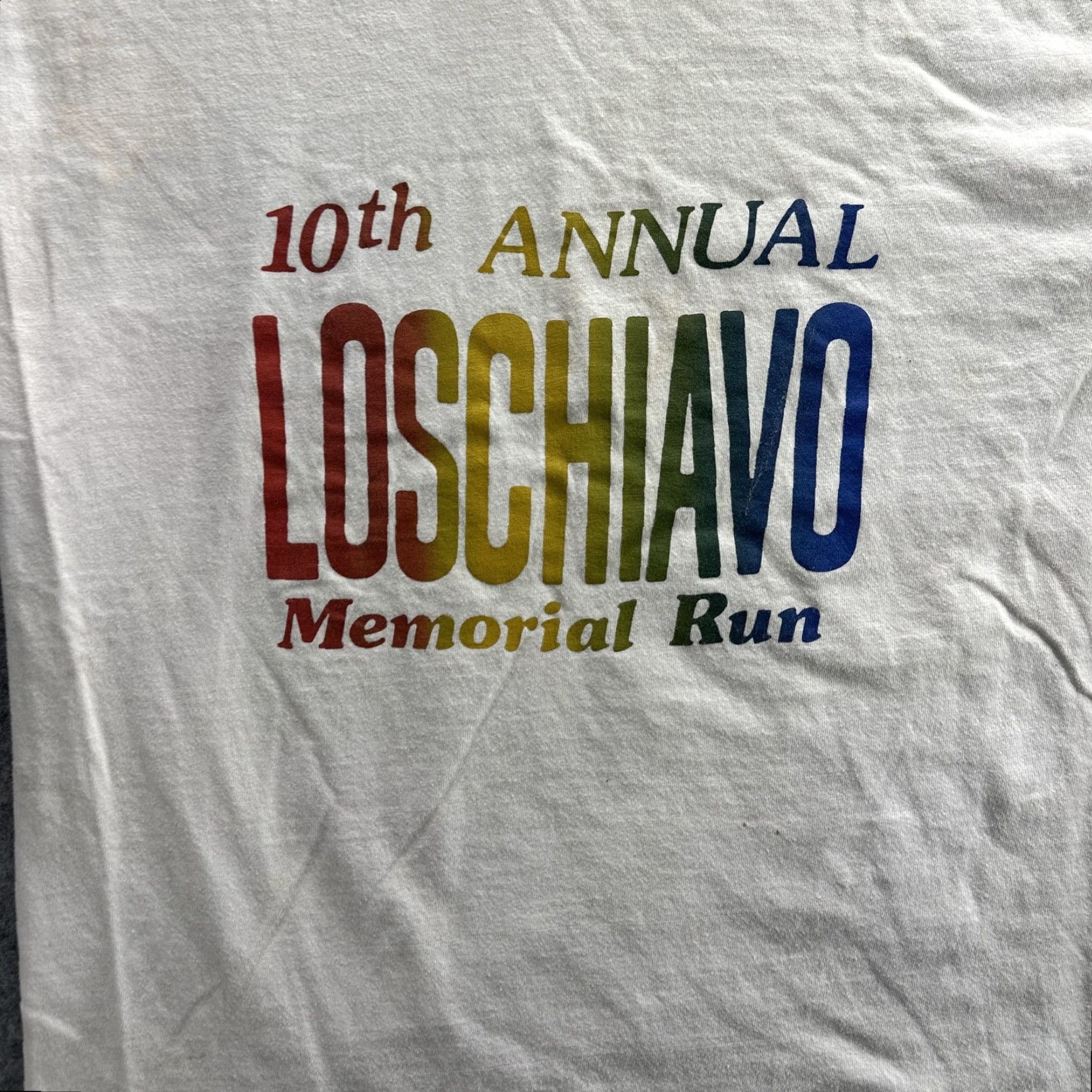 Hanes VINTAGE Hanes Beefy-T Loschiavo Memorial Run Shirt Mens Large White 90s Rainbow Graphic 10th Annual Tee Size US L / EU 52-54 / 3 - 4 Thumbnail