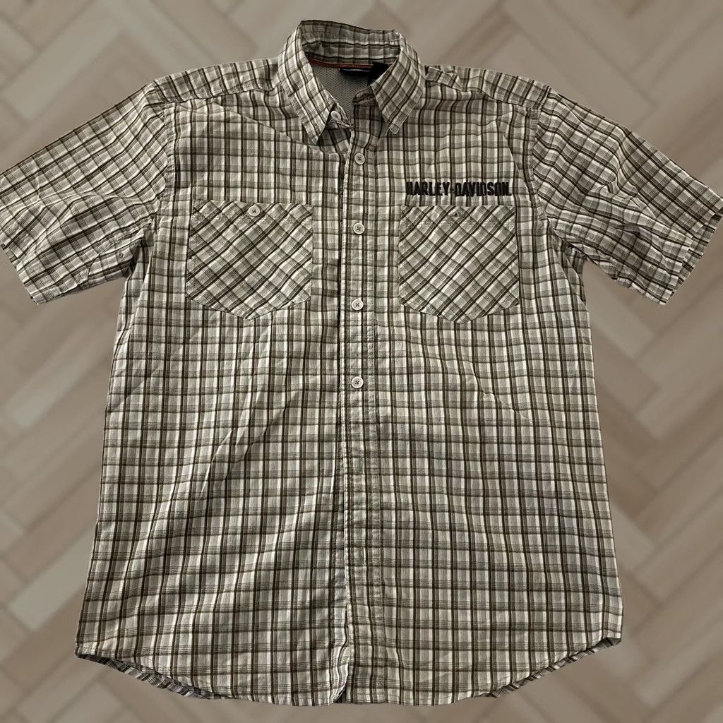 Harley Davidson Harley-Davidson Short Sleeve Plaid Button-Up Shirt Mens M Brown Size US M / EU 48-50 / 2 - 1 Thumbnail