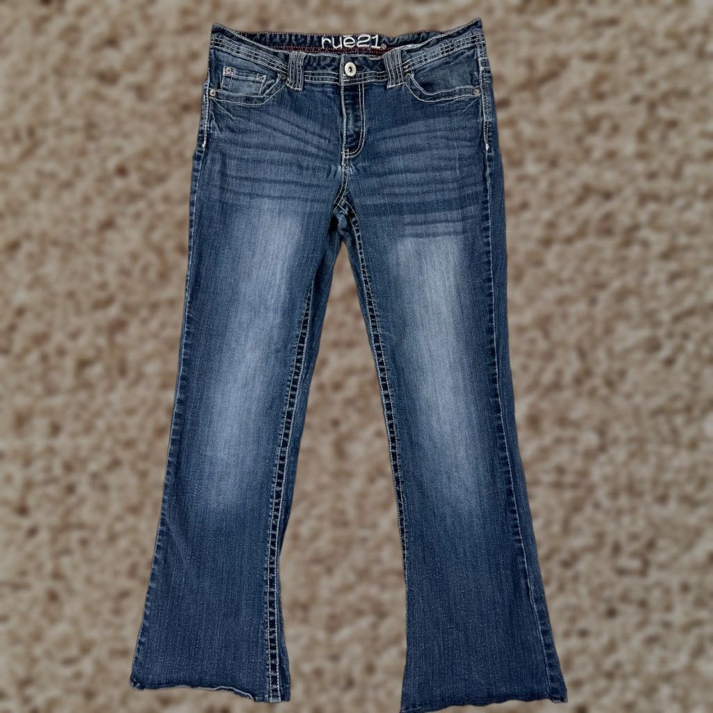 Vintage Rue21 Jeans Womens 29 Blue Denim Boot Cut Embroidered 29x28 Size 29" - 1 Thumbnail
