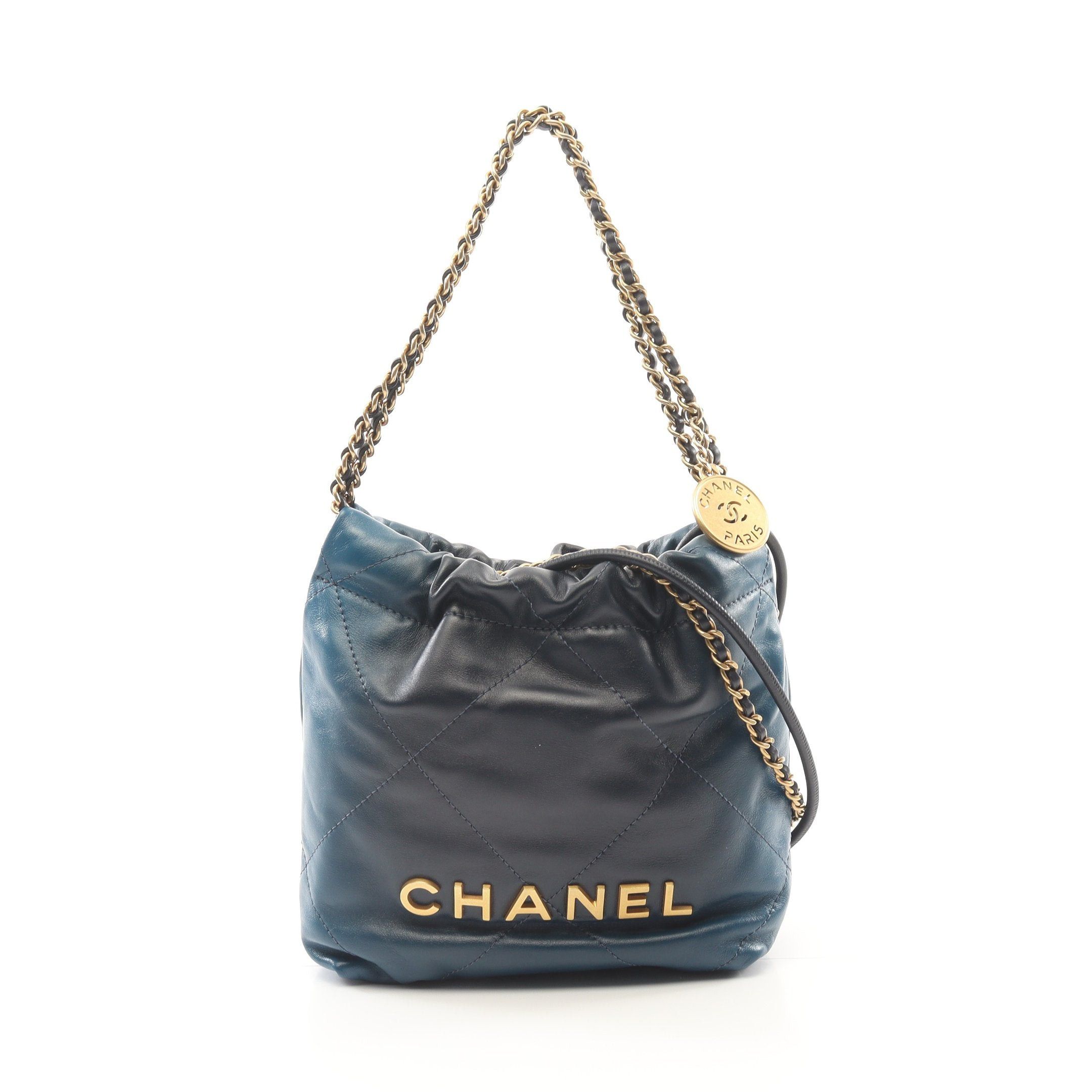 Chanel Chanel Chanel 22 Mini Chain Shoulder Bag Leather Blue Dark Gold Hardware Gradation Size ONE SIZE - 1 Thumbnail