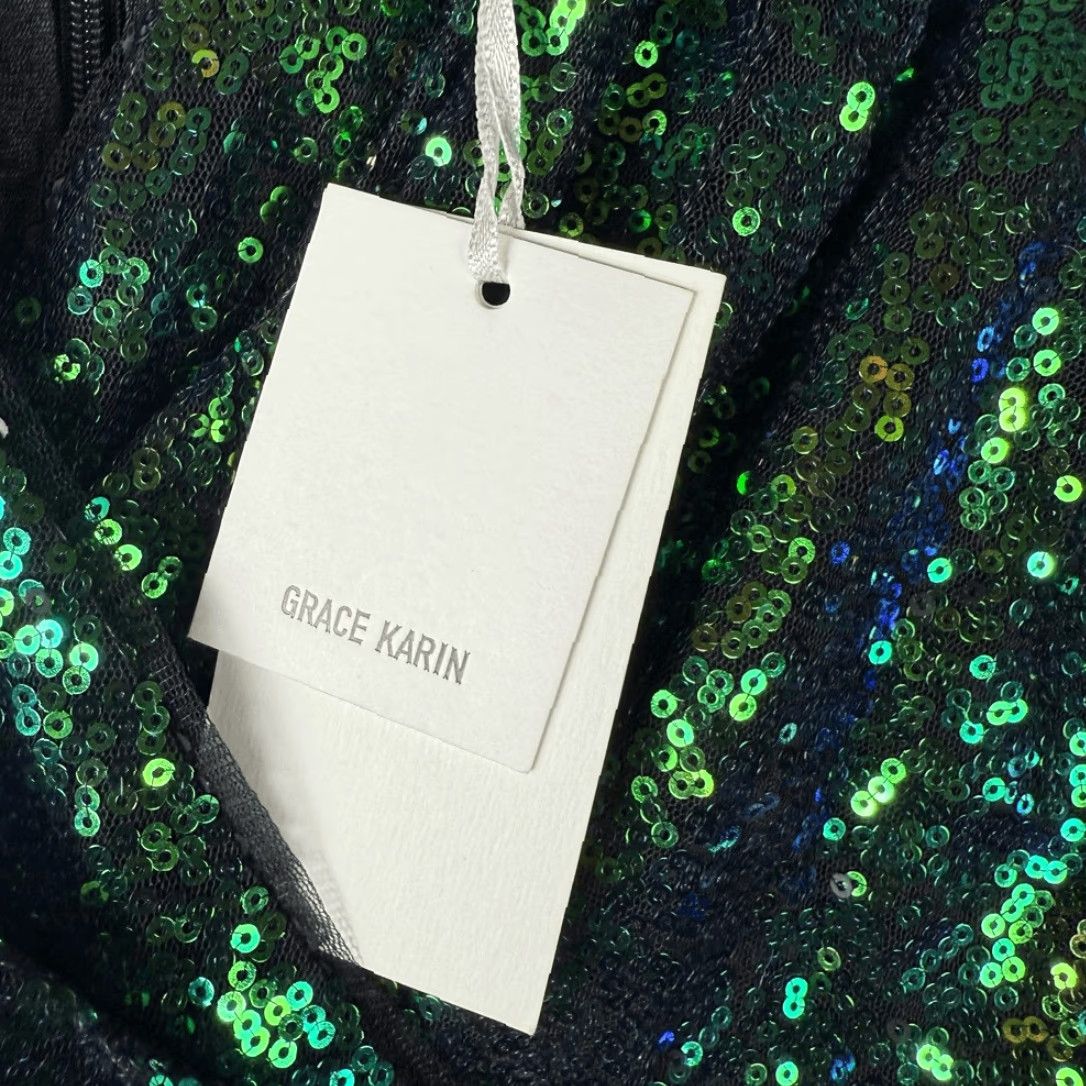 Gloverall Grace Karin Womens Dress S Sleeveless All Over Sequin Fit & Flare Green NWT Size S / US 4 / IT 40 - 2 Thumbnail