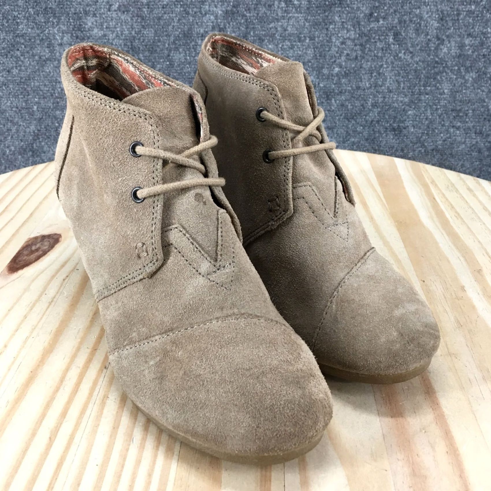 Toms TOMS Boots Womens 7.5 Ankle Booties Desert Wedge Brown Suede Leather Lace Up Bootie Size US 8 / IT 38 - 5 Thumbnail