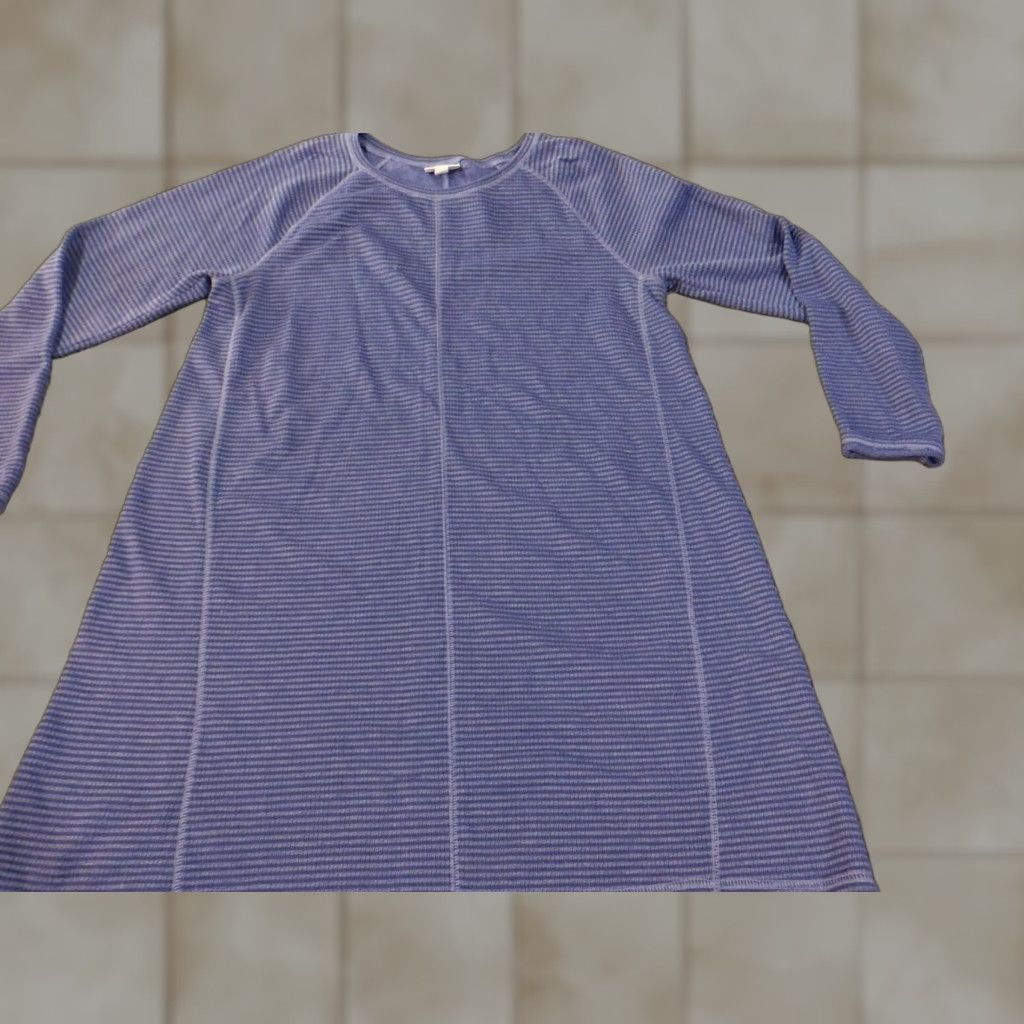 J. Jill J. Jill Dress Womens L Purple Striped Knee Length A-Line Stretch Cotton Polyester Casual Cap Sleeve Long Sleeve Rounded Neck Pullover Button Size L / US 10 / IT 46 - 1 Thumbnail