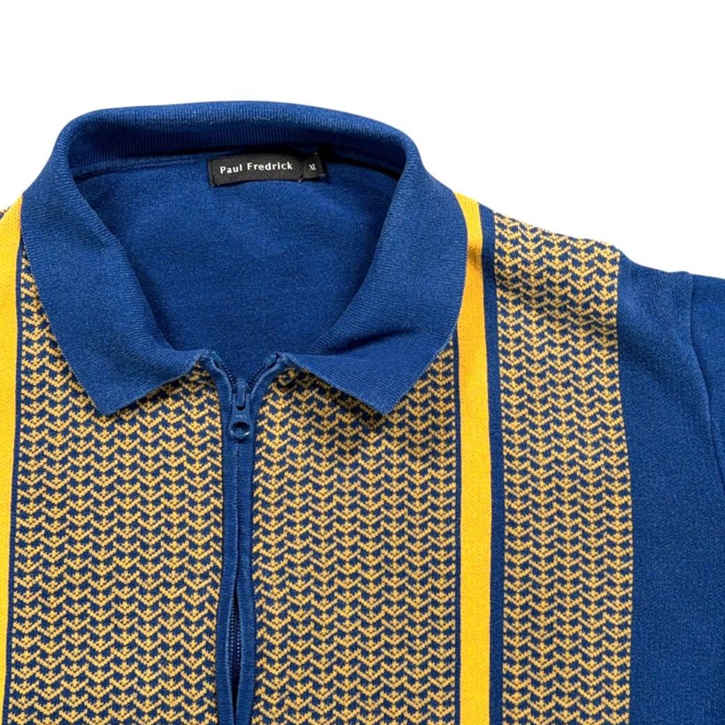 Vintage Paul Fredrick Shirt Adult EXTRA LARGE Blue Yellow Cotton Knit Zip Up Retro Mod Size US XL / EU 56 / 4 - 2 Thumbnail