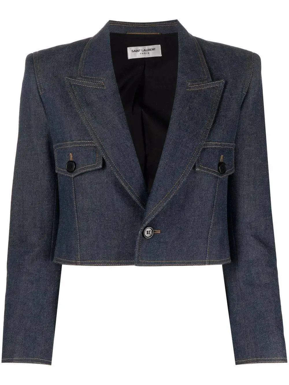 Saint Laurent Paris o1s1wg110225 700597 Cropped Jacket Deep Marine Denim in Blue Size M / US 6-8 / IT 42-44 - 1 Thumbnail