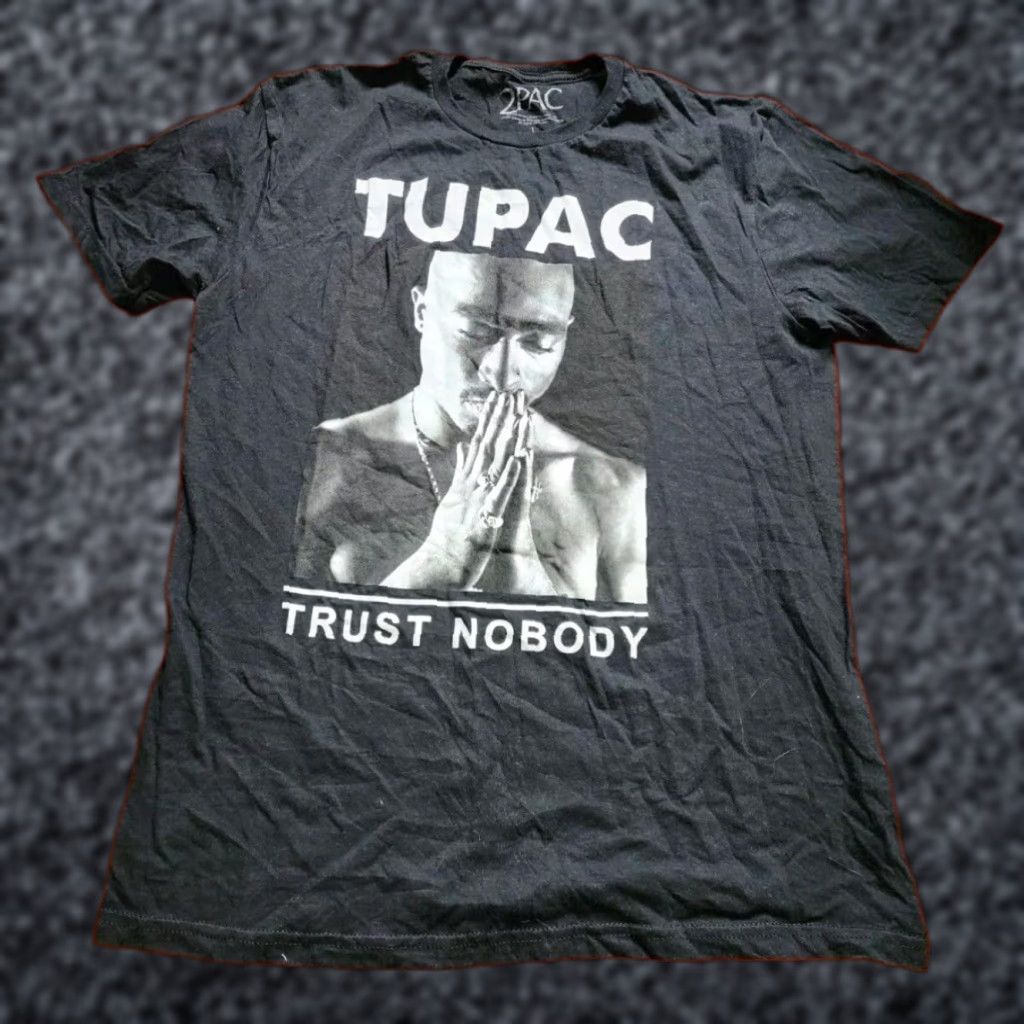 Vintage Tupac Black Graphic Print 90s Hip Hop Rap T Shirt Mens L Cotton Tee Size US L / EU 52-54 / 3 - 1 Thumbnail
