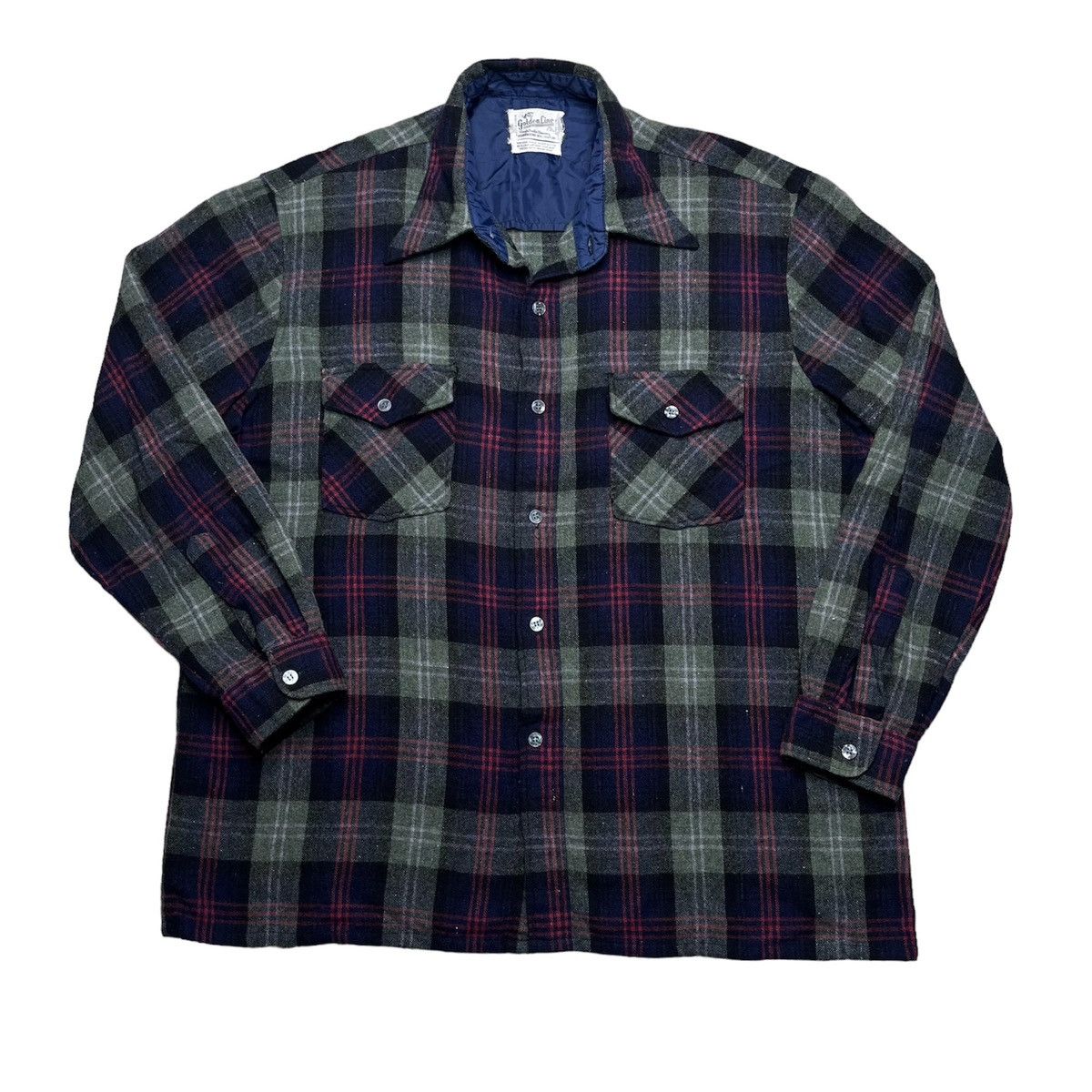 Vintage Vintage 60s Golden Line Plaid Wool Flannel Button Up Shirt  