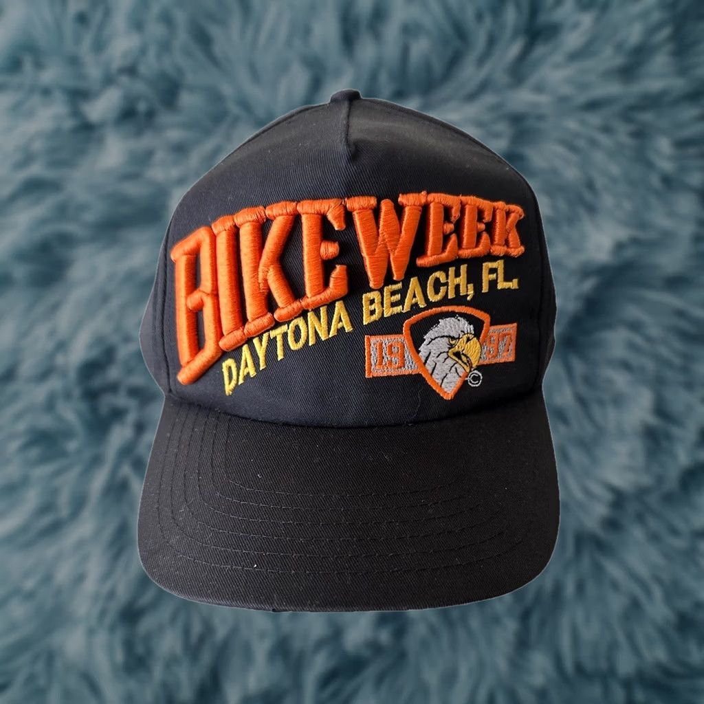 Vintage VINTAGE 90s Bike Week 1997 Daytona Beach FL Snapback Hat Snapback Eagle NWOT CSI Men Black One Size Cotton Adjustable Beach Size ONE SIZE - 1 Thumbnail