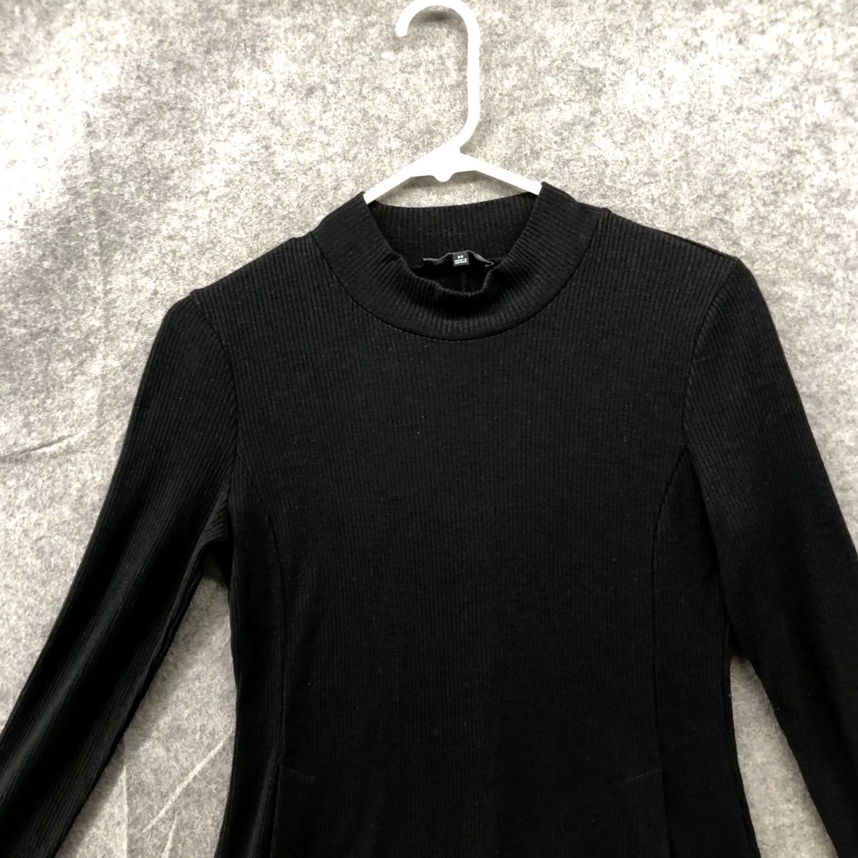 Madewell Madewell Long Sleeve Ribbed Mini Dress XS Black Mock Neck Pleated A-Line Women's Xs Dress Size XS / US 0-2 / IT 36-38 - 3 Thumbnail