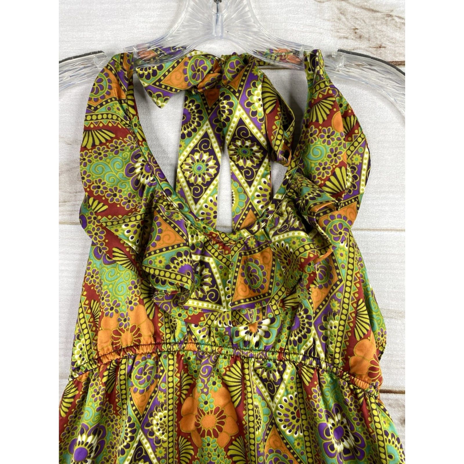 Vintage VINTAGE Judith March Halter Dress Sz L Green 50’s RETRO Style Sun Dress Ruffled Neck Size L / US 10 / IT 46 - 2 Thumbnail