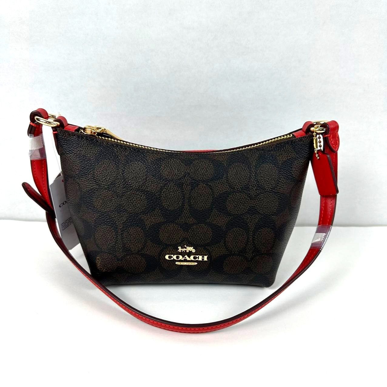 Coach Crossbody Bag Sig Canvas Gold/walnut/bold Red Cx604, Women's