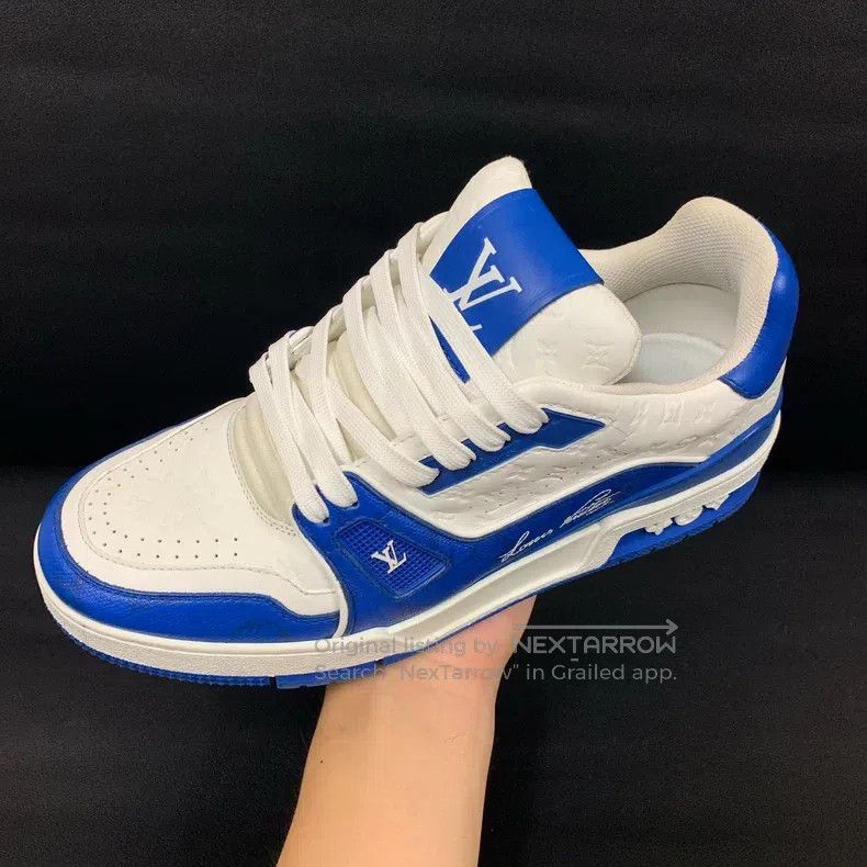 Louis Vuitton Louis Vuitton Trainer white and blue embossed low-top boar Size US 6 / EU 39 - 7 Thumbnail