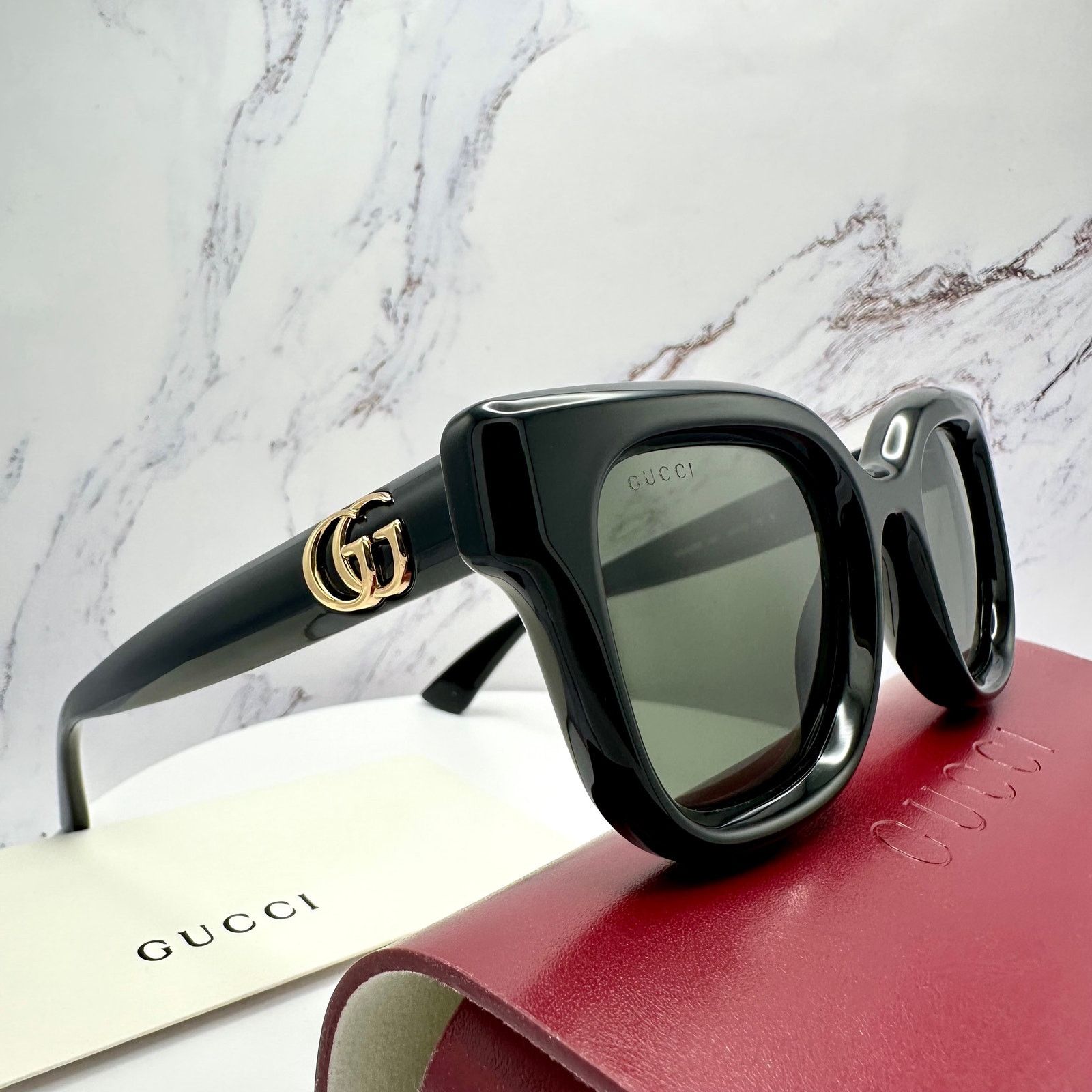 Gucci New GUCCI Sunglasses Black & Gold GG Logo Square Round Size ONE SIZE - 10 Thumbnail