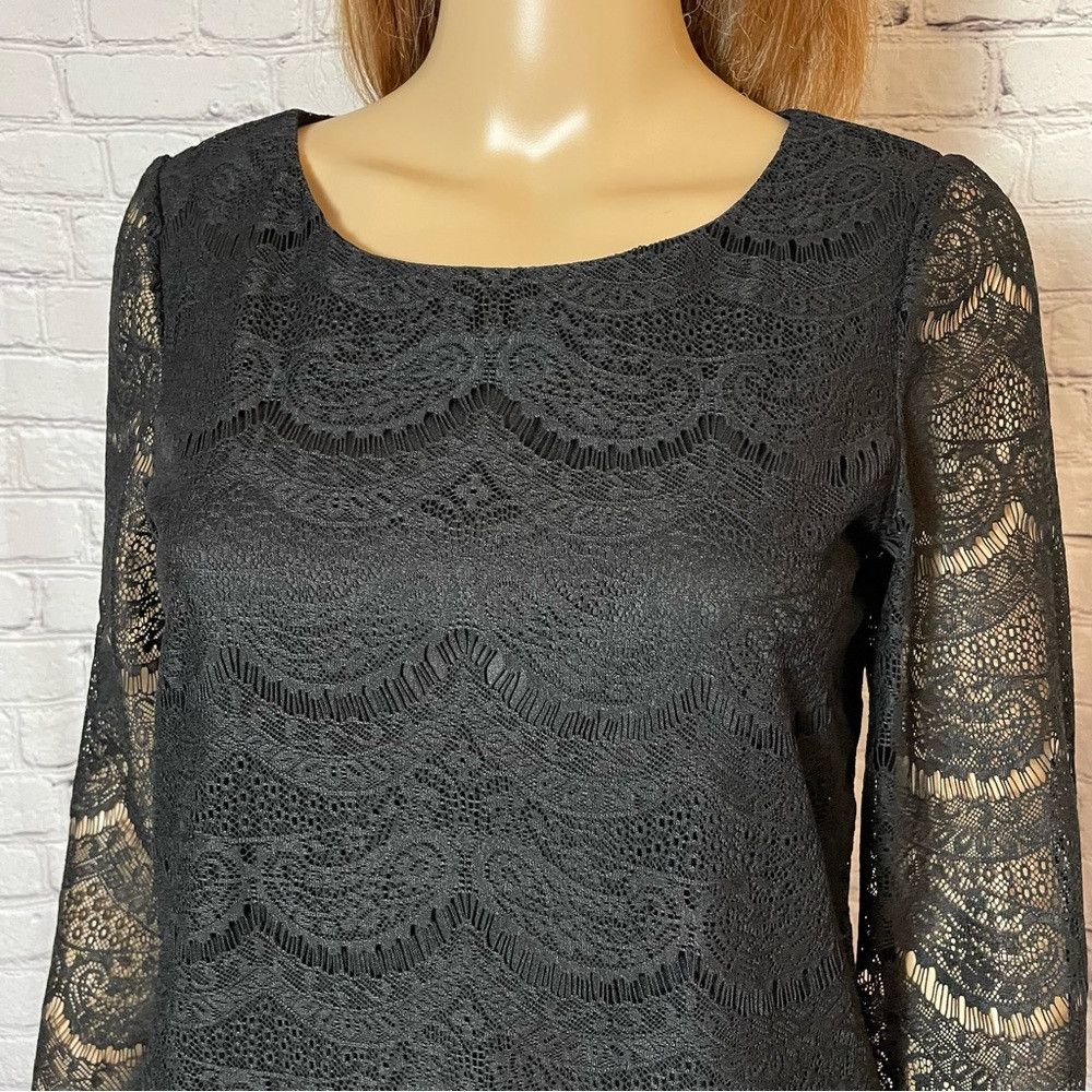Adrianna Papell Adrianna Papell Black Lace 3/4 Sleeve Blouse Size S Size S / US 4 / IT 40 - 2 Thumbnail