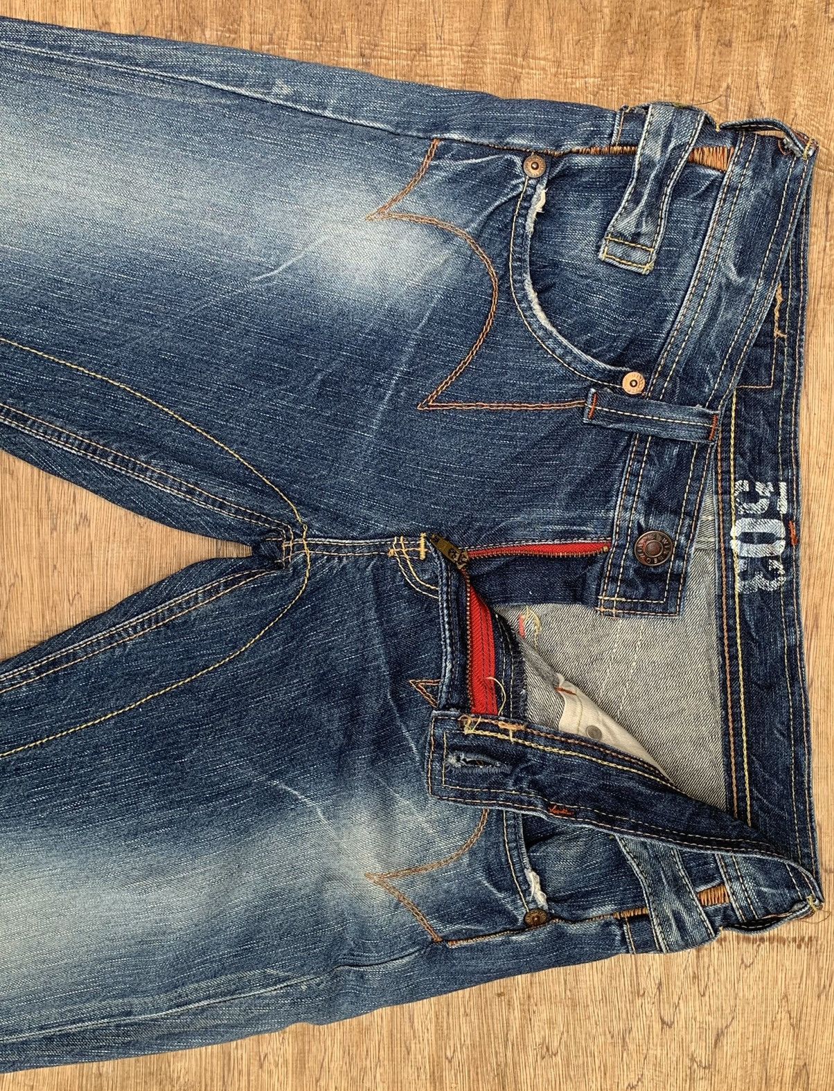 Edwin Rare.. Edwin Lot 503 Blue Trip Flare Bootcut Denim Pants Size US 31 - 20 Thumbnail