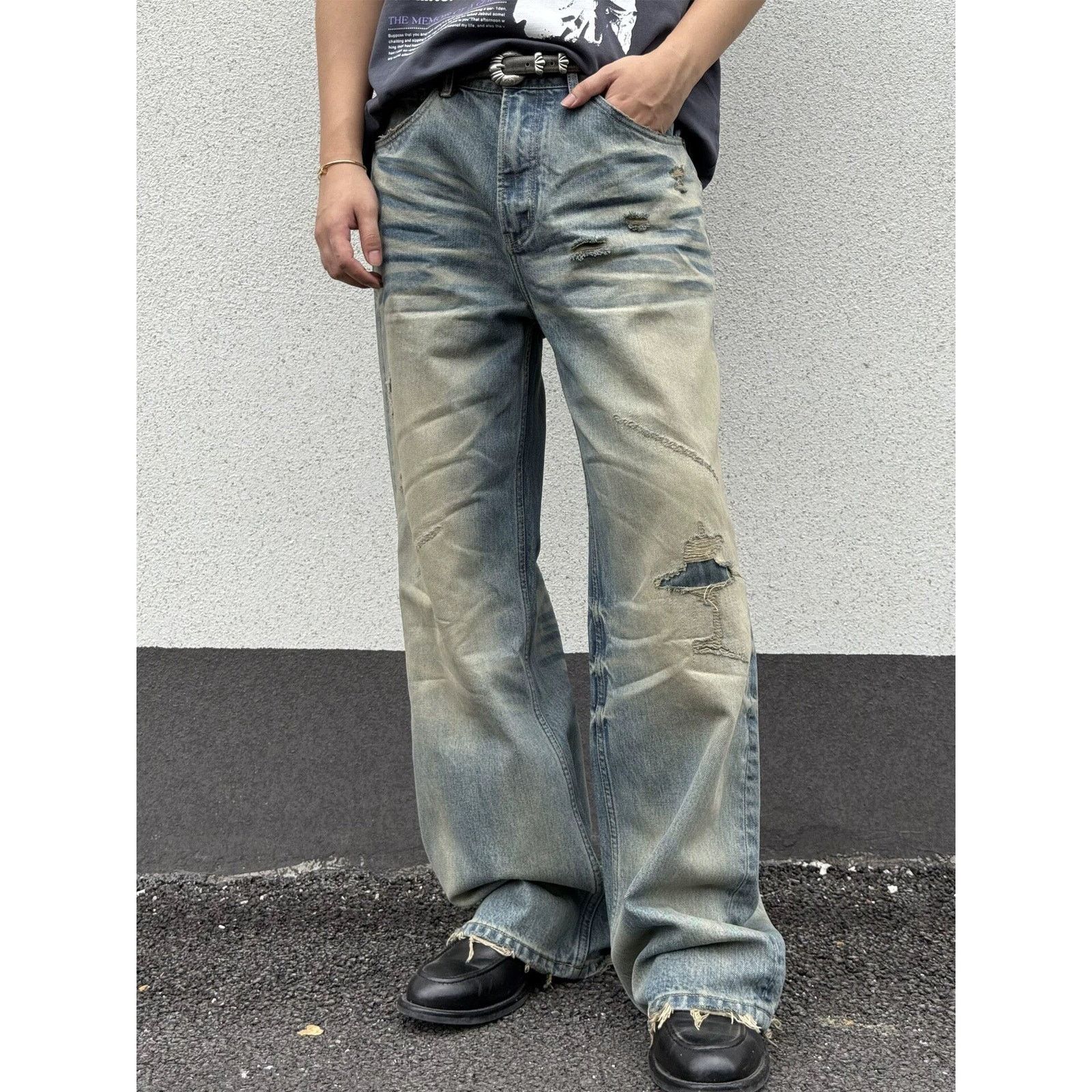 If Six Was Nine × Japanese Brand × Vintage Vintage Faded Wash Distressed Wideleg Baggy Denim Jeans Blue Size US 31 - 1 Thumbnail