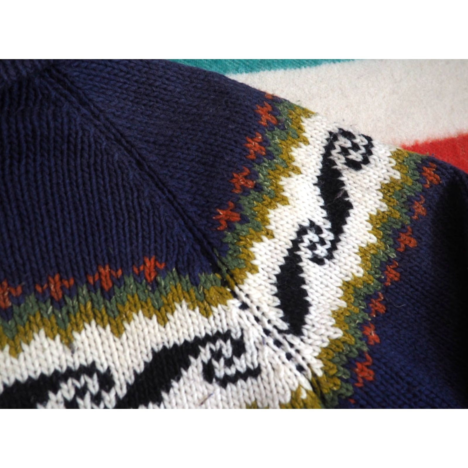 Vintage VTG Navy Blue Wave Hooded Full Zip Wool Fleece Lined Cowichan Sweater Womens M Size M / US 6-8 / IT 42-44 - 6 Thumbnail