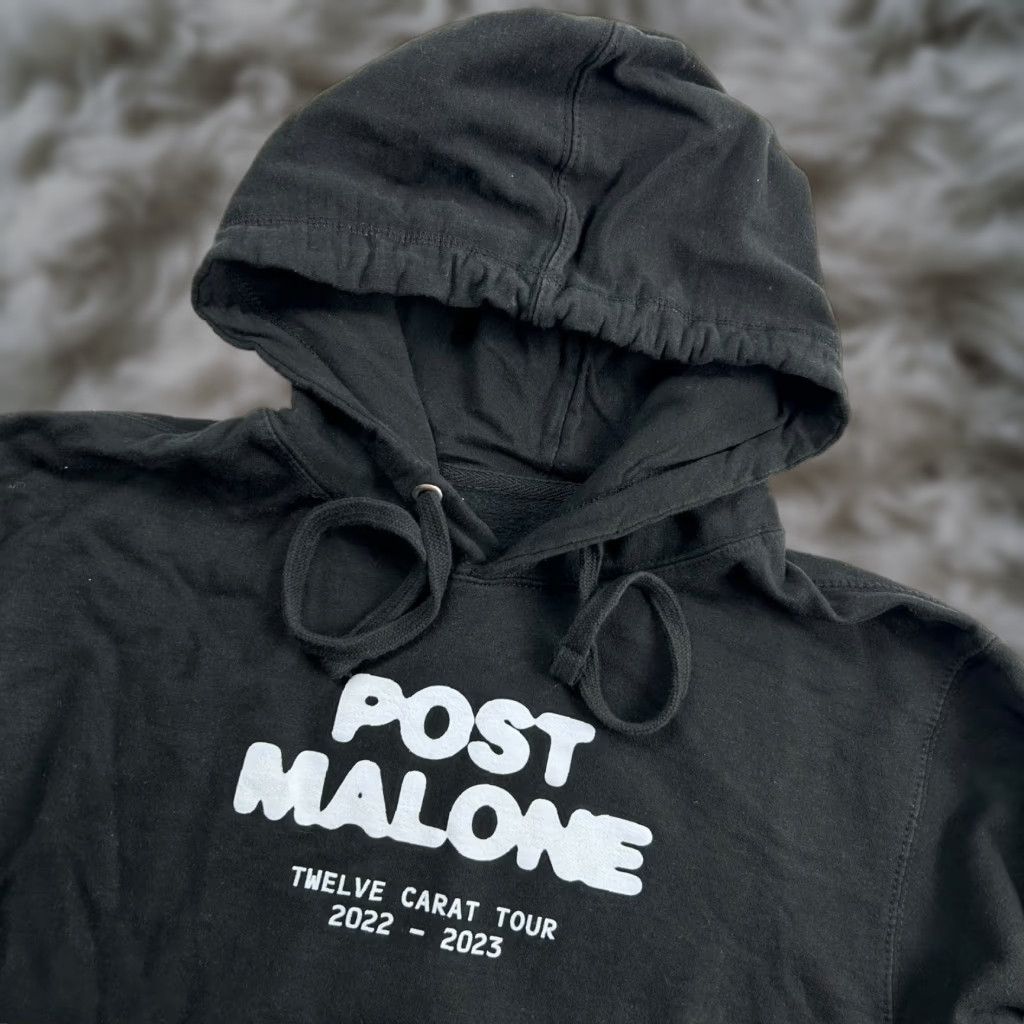 VINTAGE Post Malone Mens 2022 Twelve Carat Tour Concert Hooded Sweatshirt Black Large Shirt Mens 2022 Twelve Carat Concert Tour Hoodie Black Large