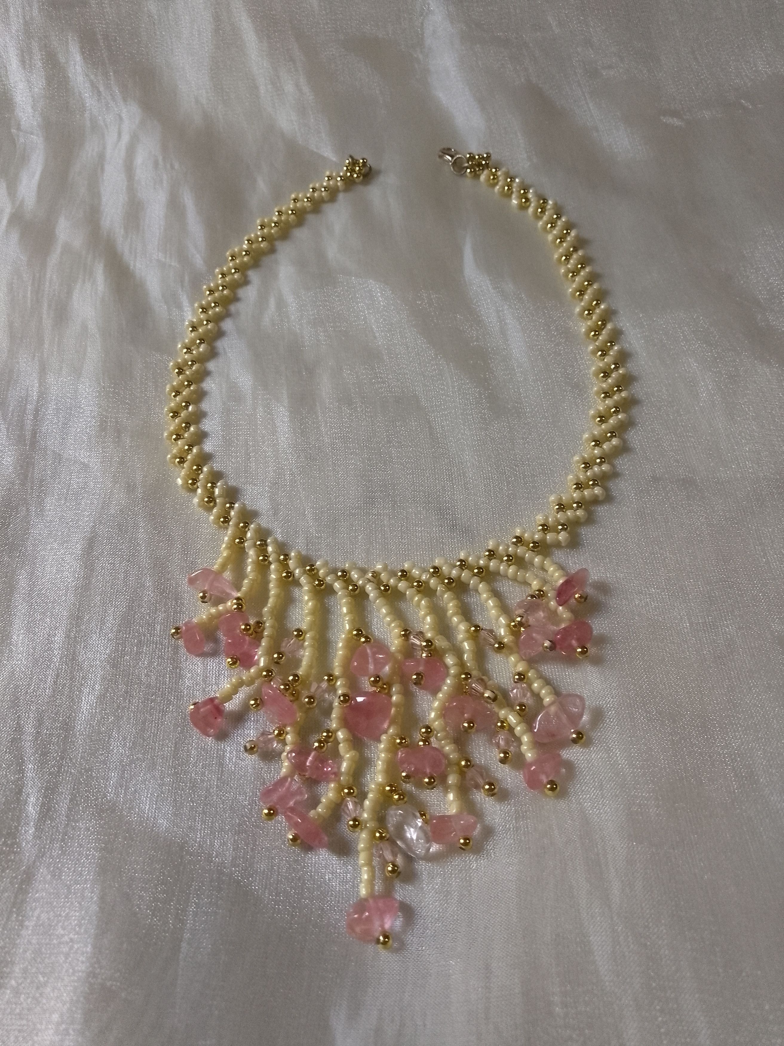 Handmade Necklace Fringe Natural Rose jade gemstones Size ONE SIZE - 4 Thumbnail