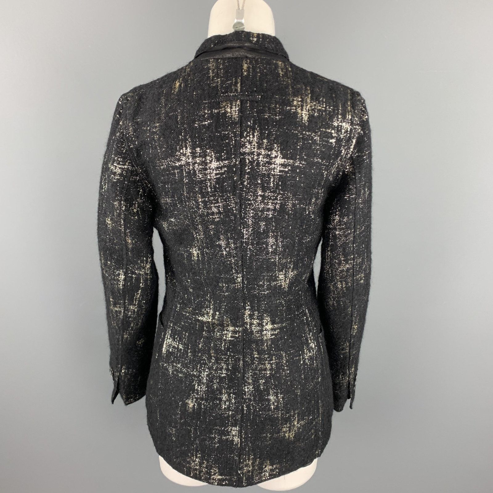 Jean Paul Gaultier Size 8 Black & Silver Silk Mary Jane Buttoned Jacket Size M / US 6-8 / IT 42-44 - 4 Thumbnail
