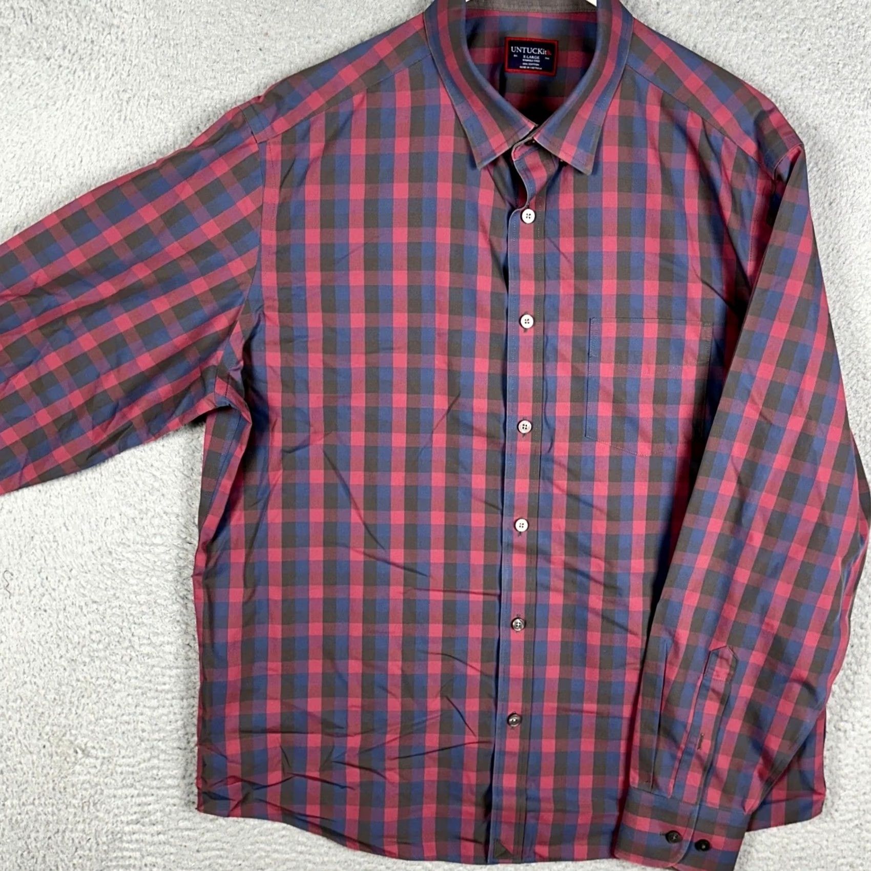 UNTUCKit UNTUCKit Shirt Mens XL Red Blue Buffalo Check Button Up Long Sleeve Pocket Casual Size US XL / EU 56 / 4 - 2 Thumbnail