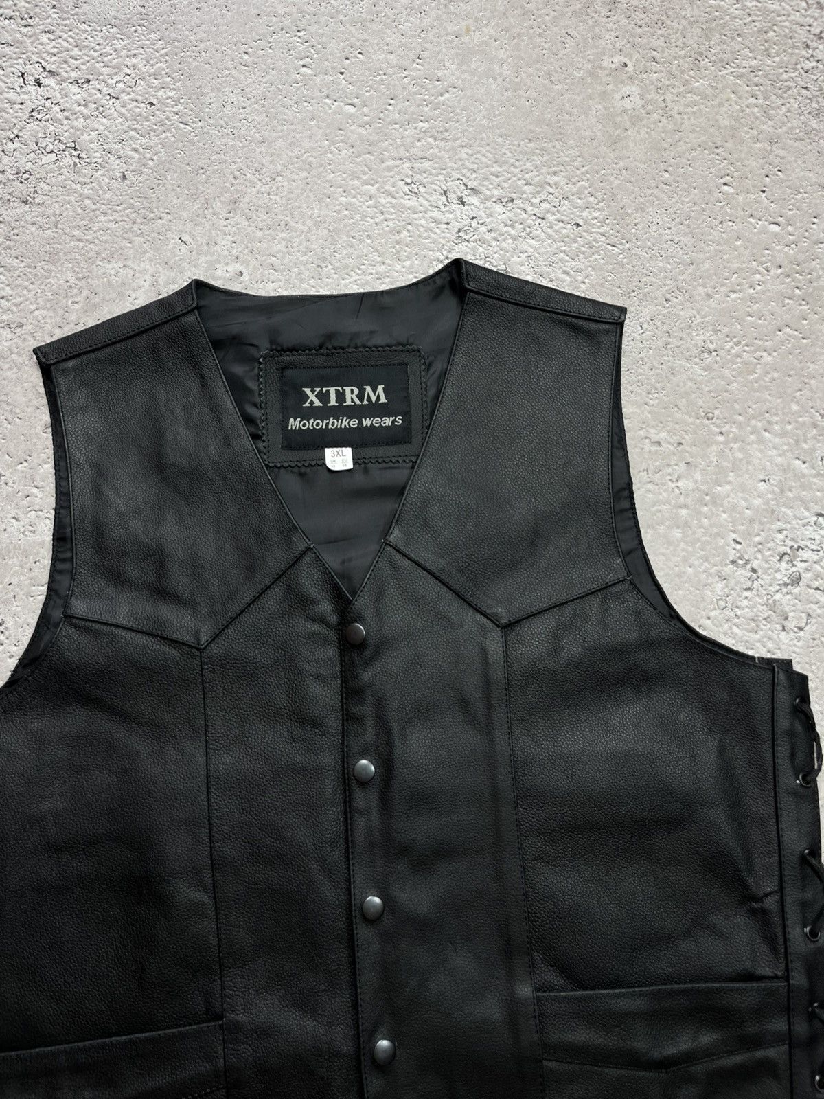 Leather XTRM Black Leather Biker Vest Lace Up Sides Size XL Size US XL / EU 56 / 4 - 4 Thumbnail