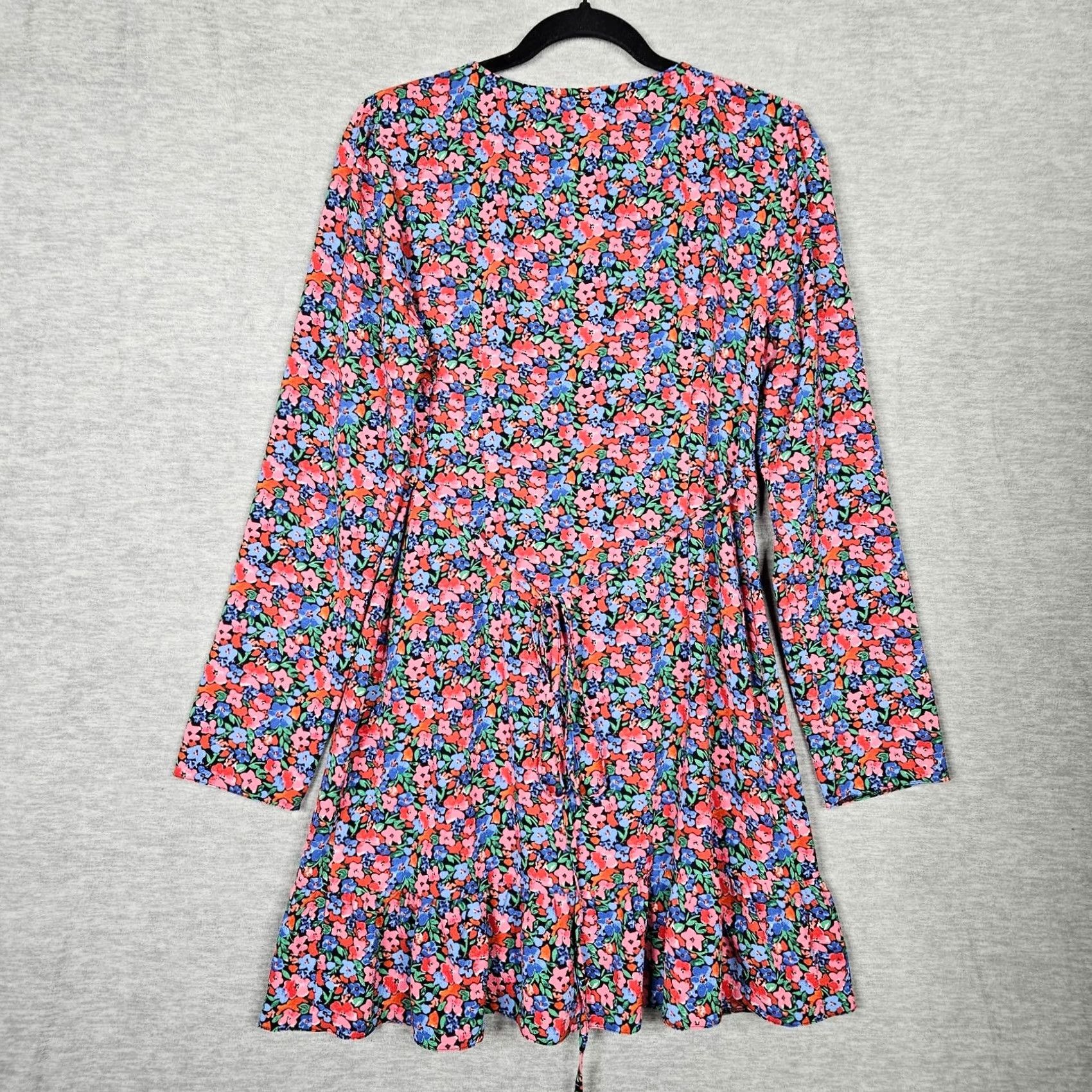 Asos ASOS Design Floral Print Wrap Long Sleeve Women's Mini Dress US 10 Multicolor Size L / US 10 / IT 46 - 2 Thumbnail