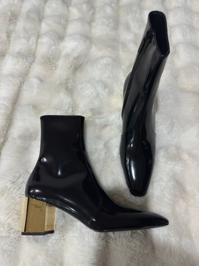 Saint Laurent Paris 23 Show Gold Heel Shoes Boots 2505-Nextarrow in Black, Men's (Size 7)