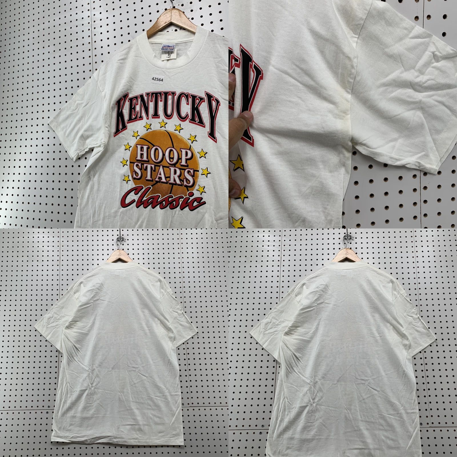 Vintage VINTAGE All Sport Kentucky Hoop Stars Classic Shirt Mens XL White Graphic Print Crew Neck Short Sleeve USA 1990s Men clothing Size US XL / EU 56 / 4 - 8 Thumbnail