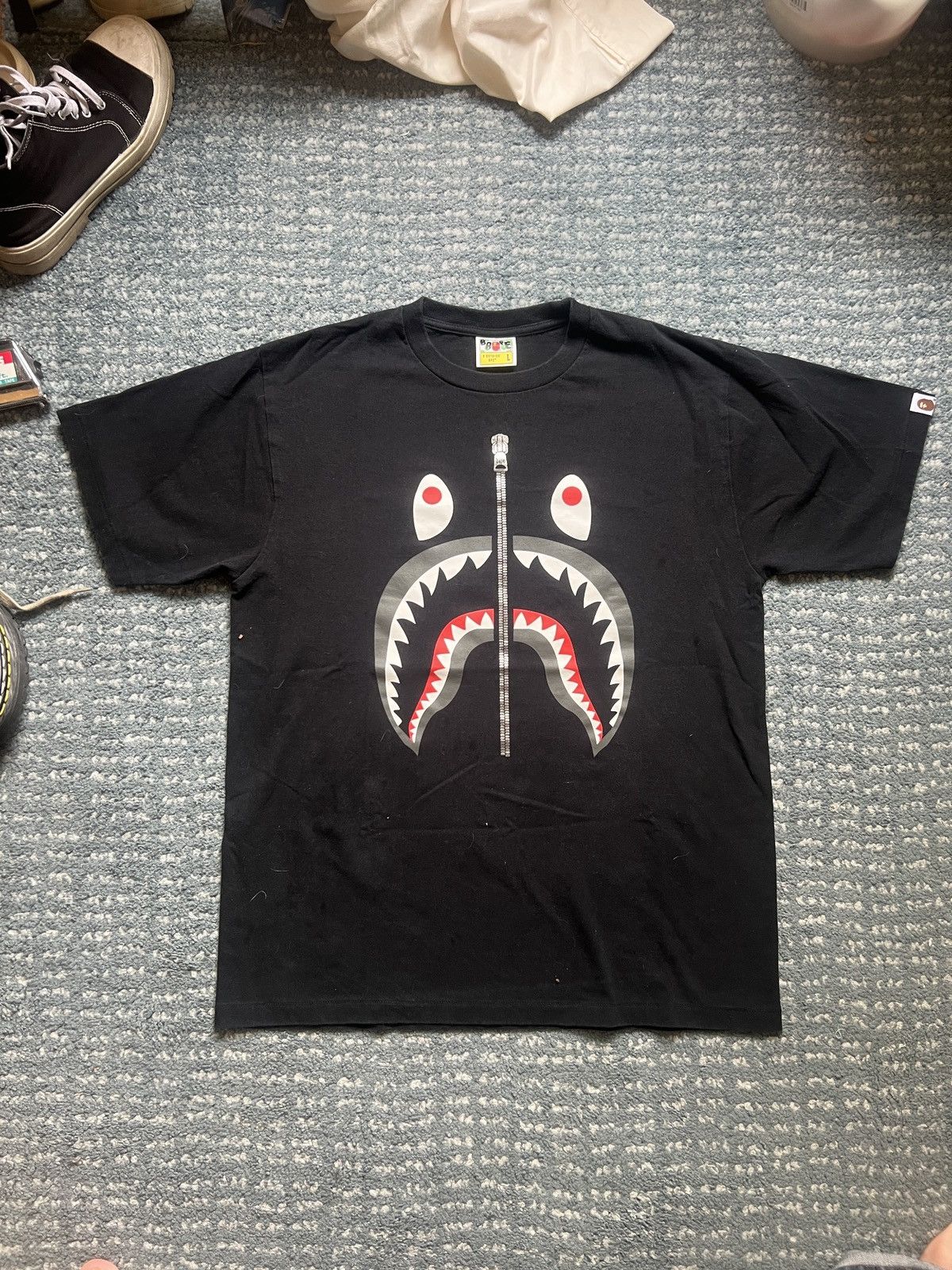 image of Bape Shark Zipper Shirt Red White Gray in Black, Men's (Size Large)