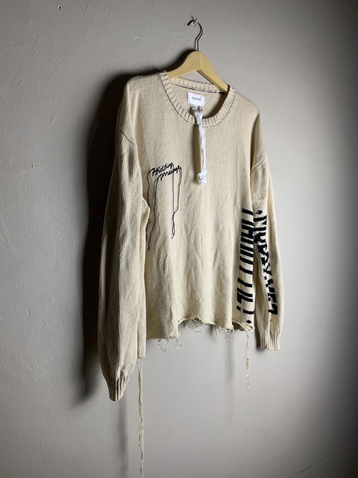 image of Ss20 Doublet Hidden Message Distressed Knit in Cream, Men's (Size Small)